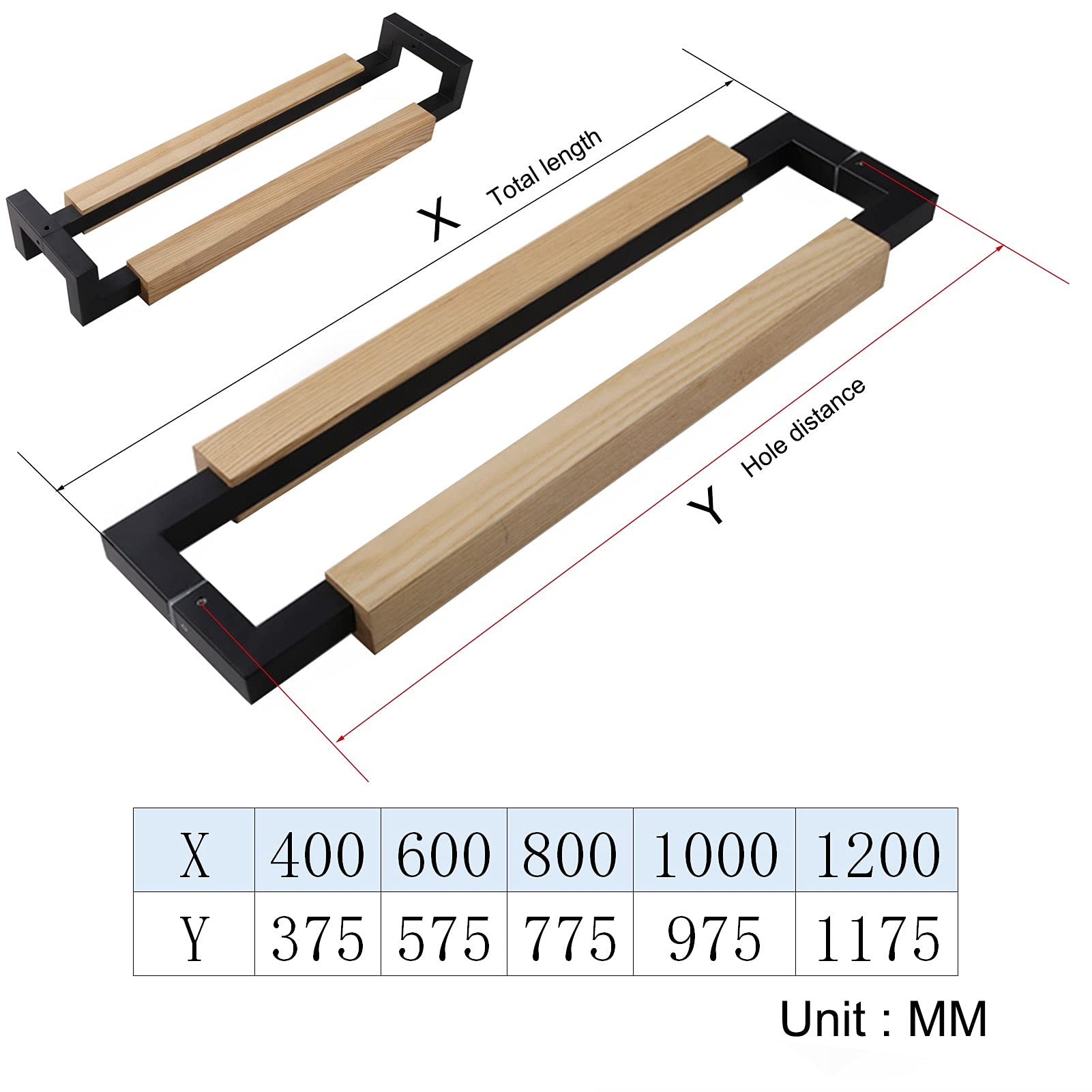 Lite drewno ze stali nierdzewnej na zamówienie, ze szkłem/bezramkową, proste, drewno jesionowe, czarne/A/600 mm/a/800 mm