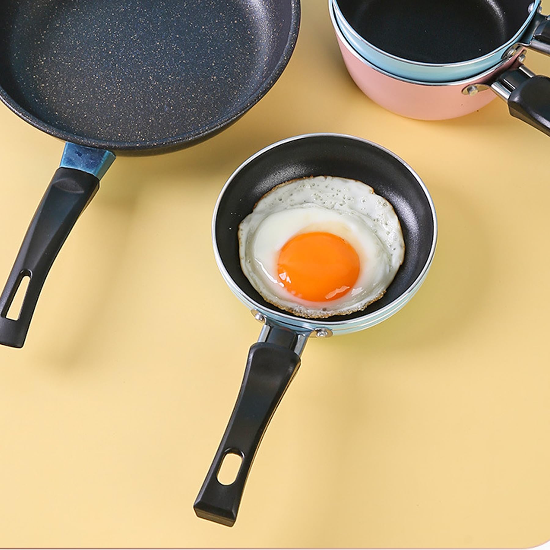 Sartén redonda de 4.7 pulgadas, sartén para huevos, antiadherente, sartén para desayunar con mango largo (rosa) 3