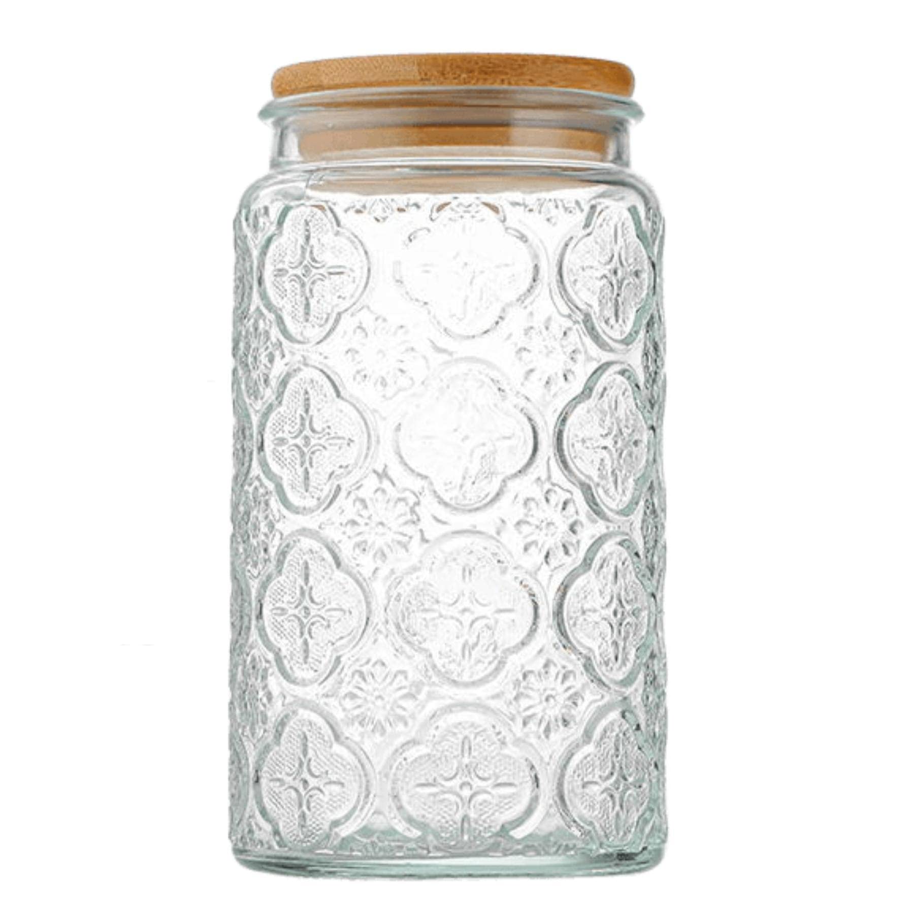 Eidoct Transparent/Green Glass Jar With Airtight Wooden Lid, 35Oz Vintage Glass Kitchen Storage Counter Sealed Jar, Decorative Glass Food Storage Containers For Candy, Flour, Oats, Coffee Bean(Begonia Flowers)