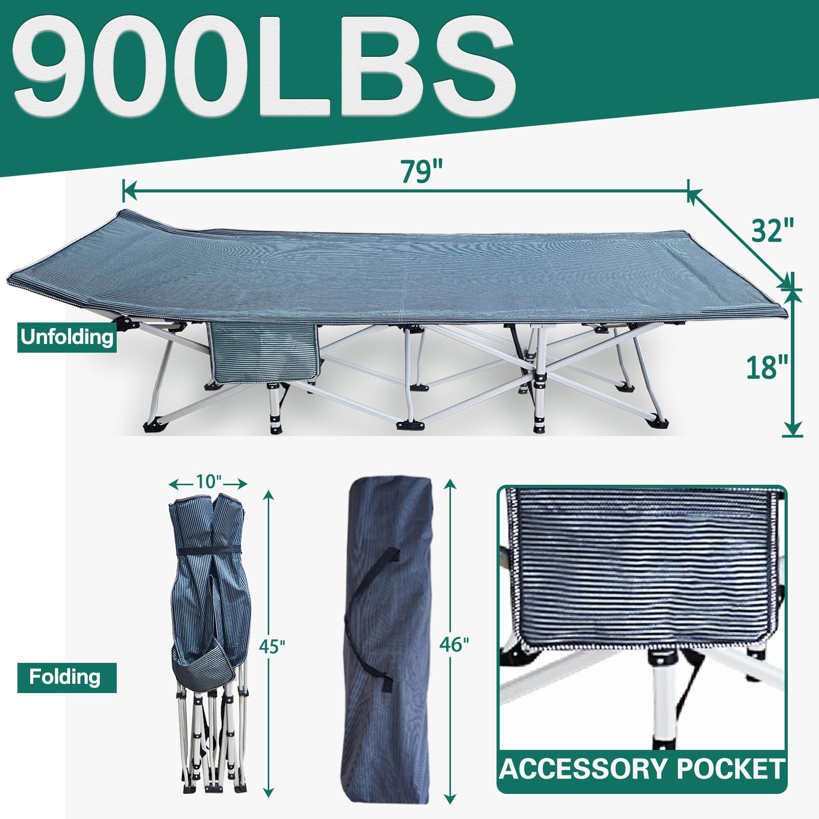 Camping Bed Oversize Camping Cot Extra Wide 32