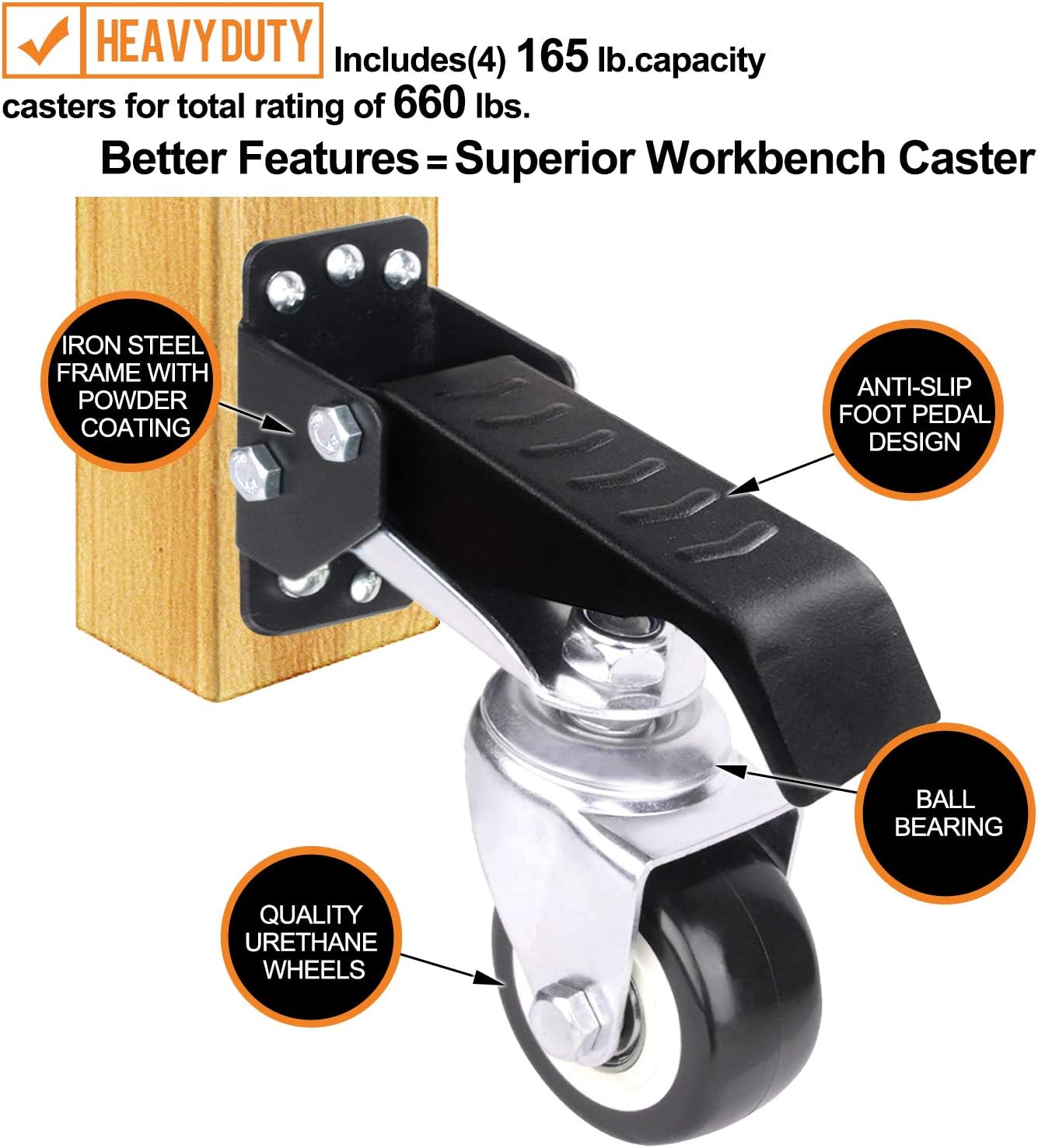 Gеt Sресіаl Prісе SOLEJAZZ Workbench Caster kit 660 LBS Capacity 4 Heavy Duty Retractable Workbench Casters Wheels All Steel Construction Urethane, Bonus Install Template, 4 Pack