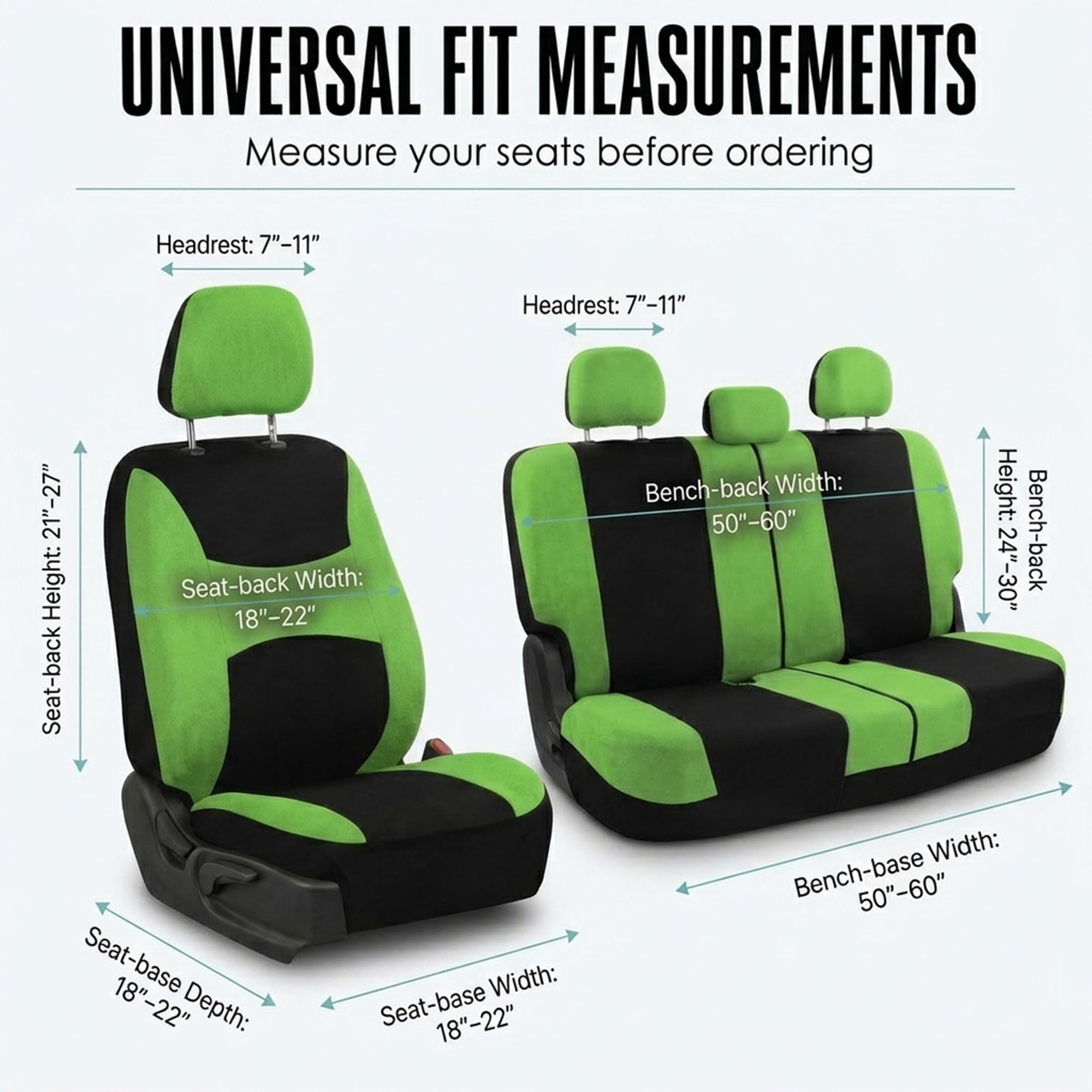 FH GROUP FB030GREEN-COMBO Autositzbezüge, universelle Passform, Kombi-Set mit Lenkradbezug und Sicherheitsgurtpolster, für die meisten Pkw, SUV, LKW, Airbag-kompatibel, Geteilte Rückbank, Grün
