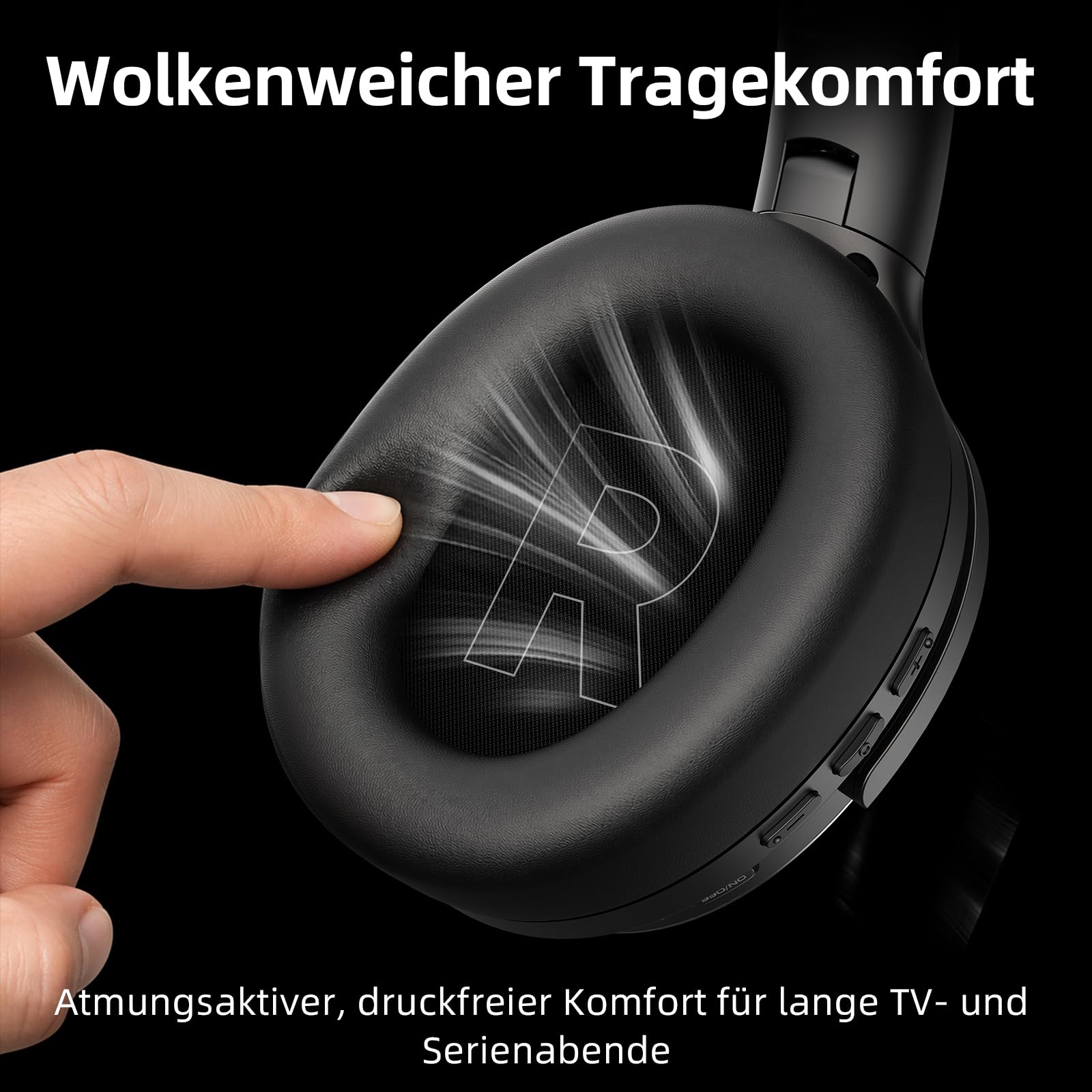 AOC Funkkopfhörer für Fernseher, Wireless TV Headphones mit 48 Std Akkulaufzeit, Keine Audioverzögerung, Blutooth-Kopfhörer, Plug-und-Play, Kabellose TV-Kopfhörer mit TV-Sender für Senioren, Schwarz