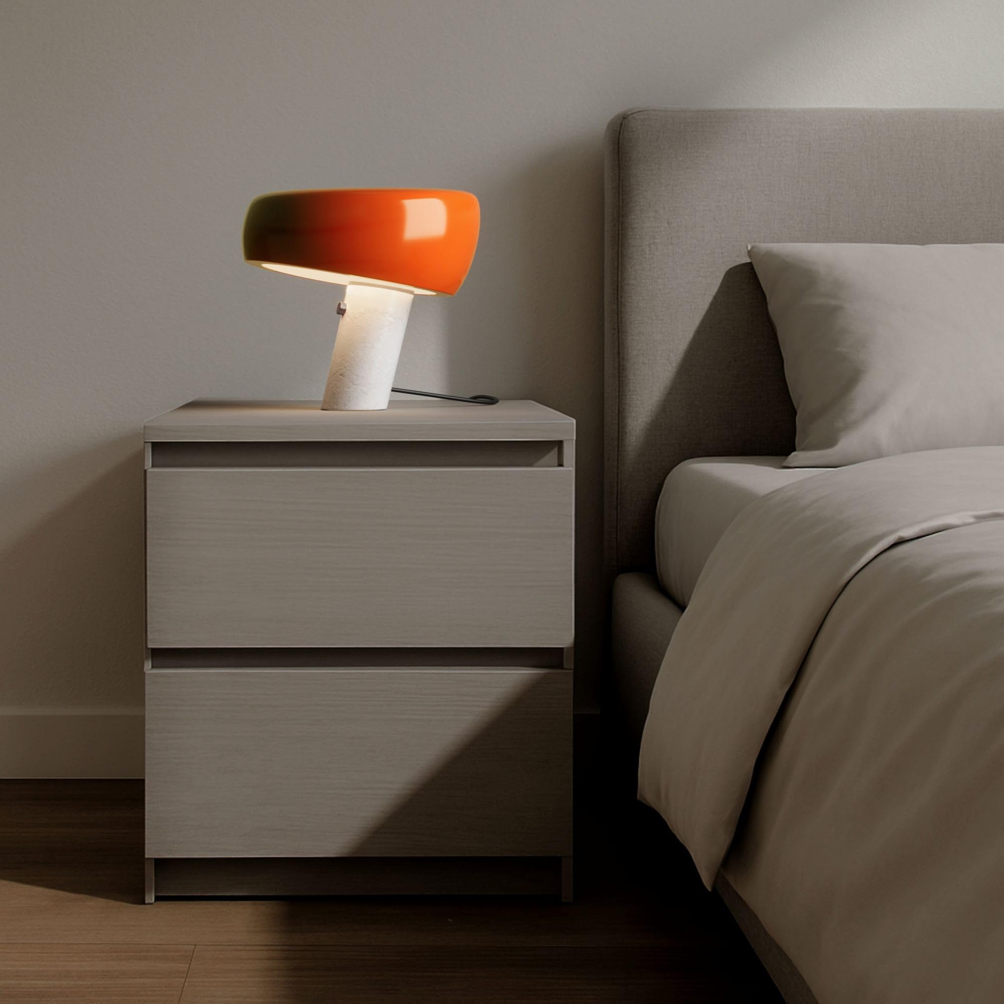 BARCELONA LED Lámpara de Mesa Moderna Naranja con Base de Mármol Blanco, Diseño Clásico y Lujoso para Escritorio, Mesita de Noche o Sala, Estilo Retro y Elegante Pequeña Luz Directa E27, 28cm
