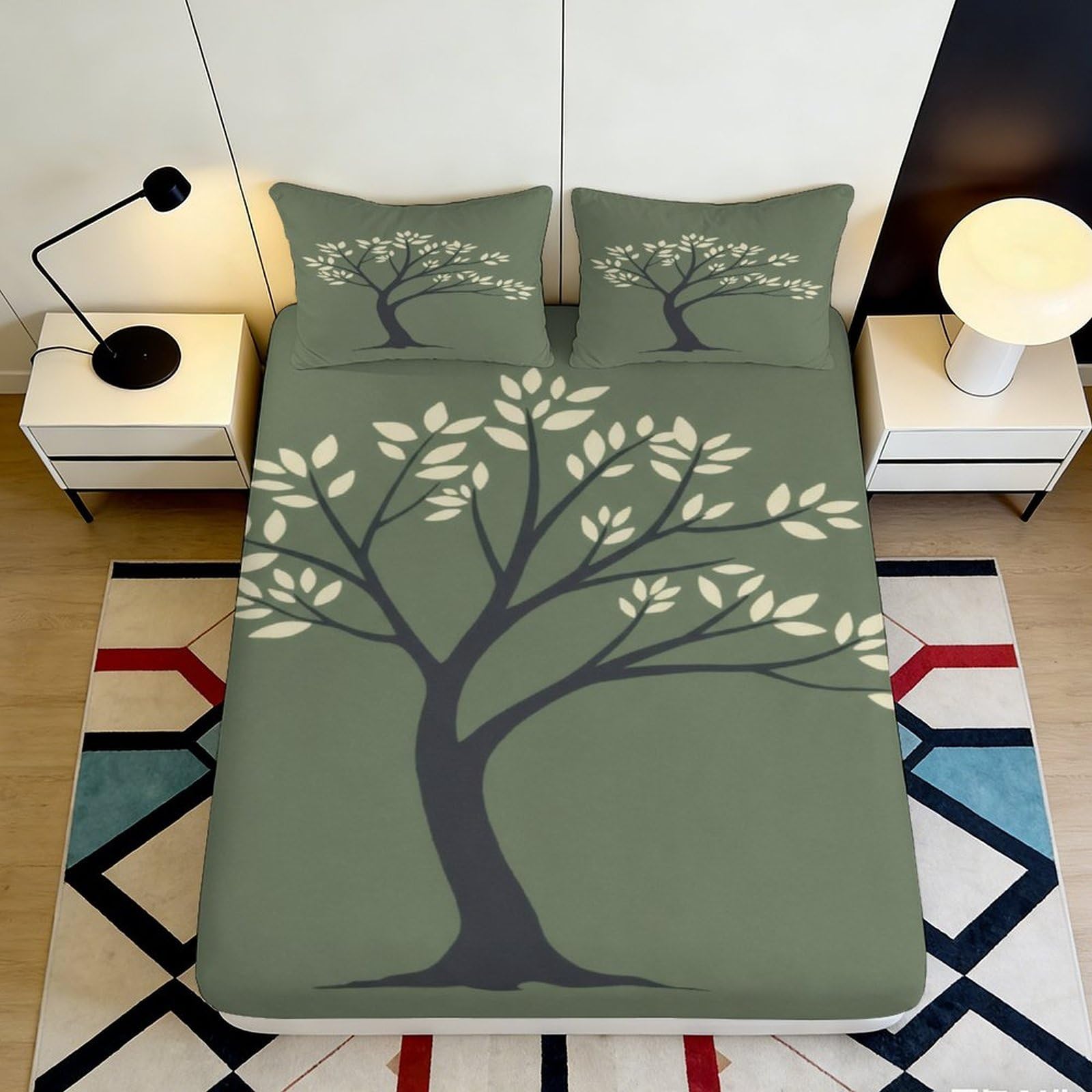 3D Printed tree design Fitted Sheet, green Microfiber soft touch, wrinkle resistant, home decor, Bed Sheet for bedroom guest room bedding 140x200x25cm