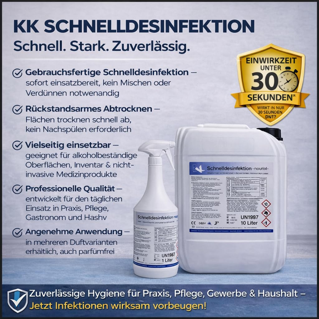KK Schnelldesinfektion Spray Duft CLASSIC - Hochwirksames Desinfektionsmittel 3x 1L Fl. für Oberflächen – Wirksam gegen Bakterien, Viren & Pilze – Ideal für Haushalt, Praxis&Gewerbe