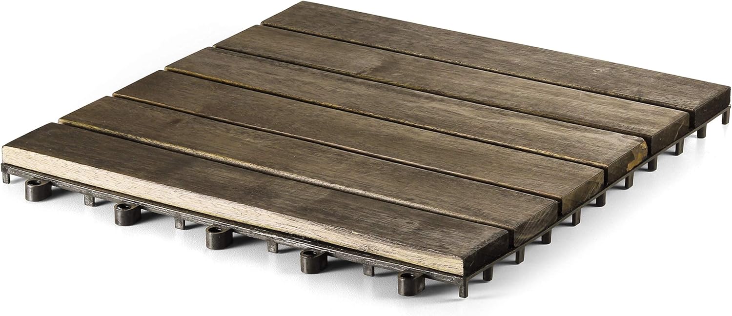 Solid Wood Interlocking Flooring Tiles, (12" x 12"). (6 Slat, Walnut Color, 1 Tile Sample) : Tools & Home Improvement