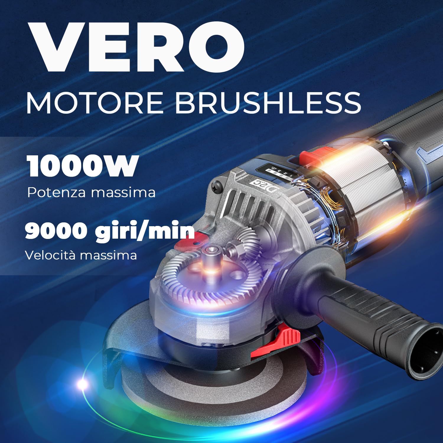 DongCheng Smerigliatrice angolare a batteria 20V 125 mm, 1000 W, 2x4.0Ah | Motore senza spazzole, 3 velocità, cuffie a sgancio rapido, impugnatura antivibrante, 2 dischi da taglio, lamellari T27 e T29