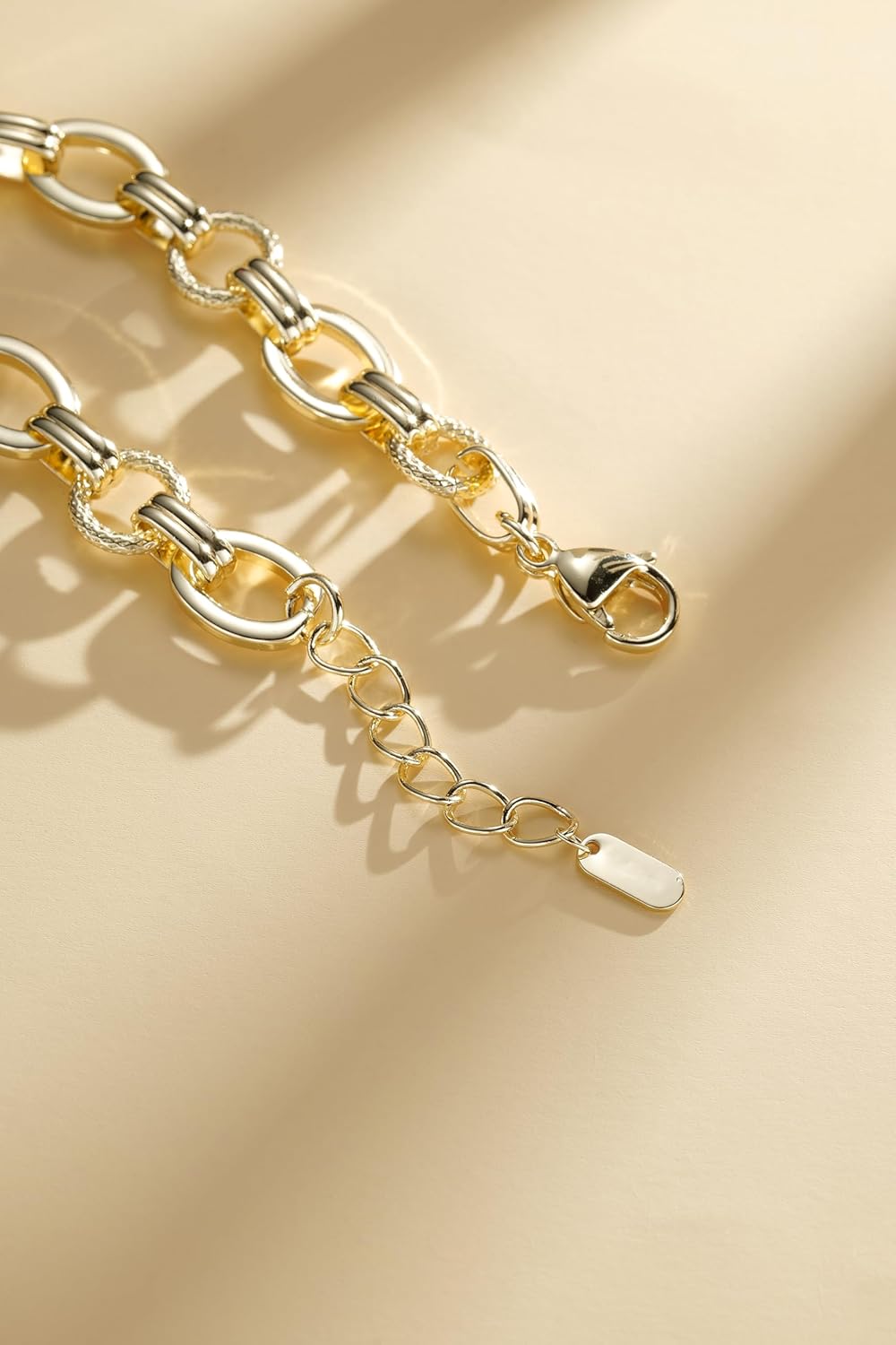 Gold Plated Geometric Link Bracelet for Women, Dainty Square Openwork Chain with Crystal Accents for Everyday Elegance - Image 2