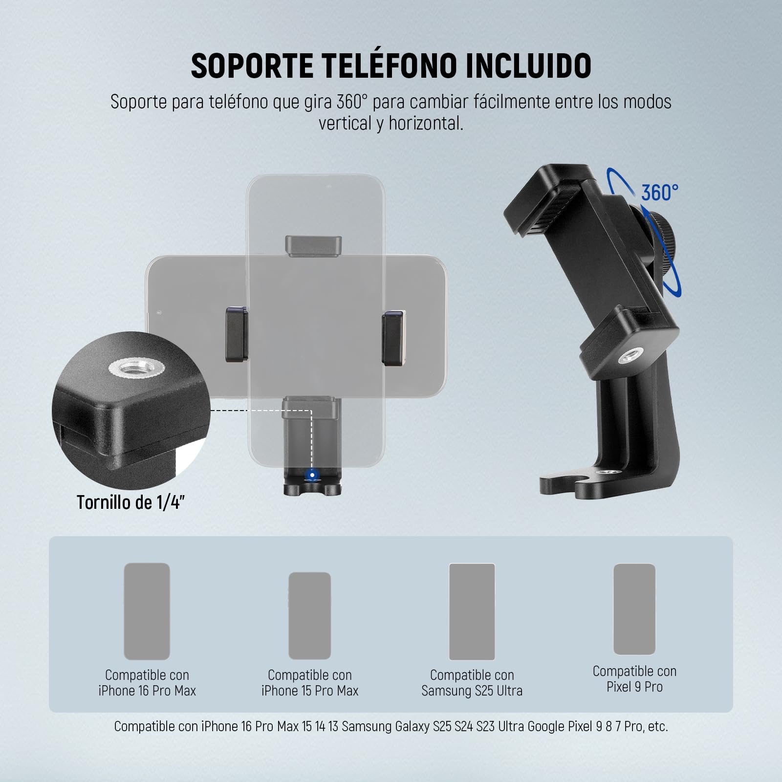 NEEWER BÁSICO Trípode Cámara, 71'' Trípode con Soporte Móvil Montaje Compatible con iPhone para Grabación Vídeo, Soporte Viaje Portátil Ligero Profesional Aluminio con 3 Way Pan Tilt Head, TP55