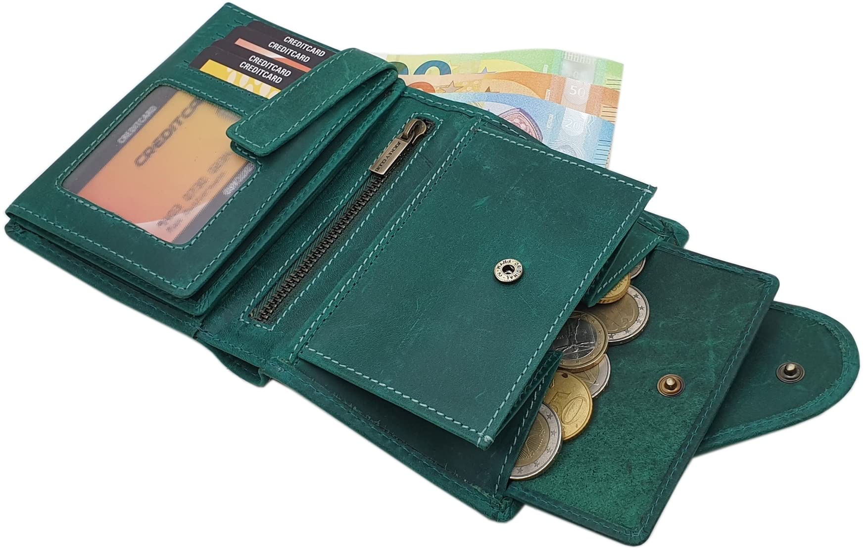 myledershop Cartera de Piel para Dama con Bloqueo RFID y NFC (Petrol)