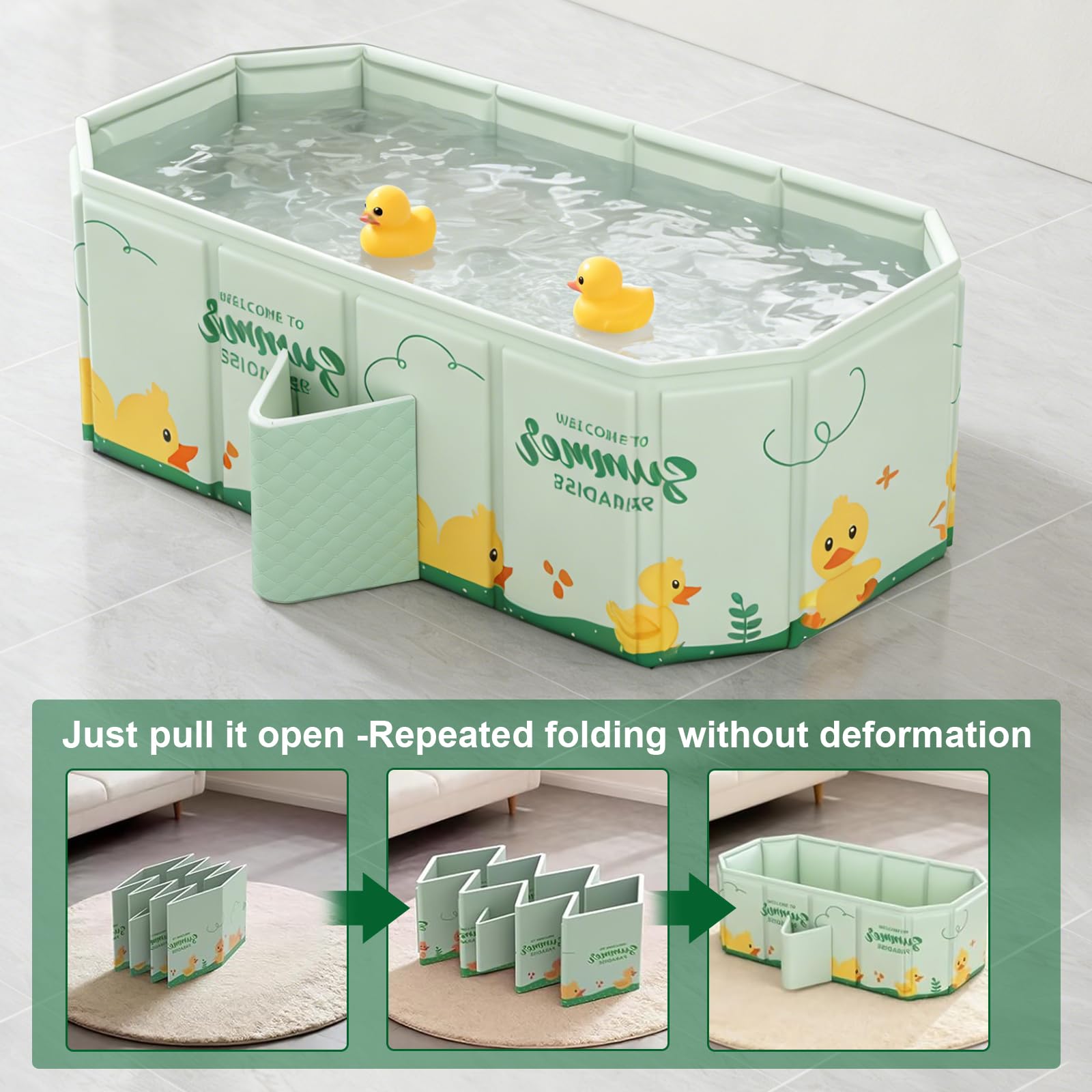 Vasca da Bagno Pieghevole per Bambini, Adatta da 0 a 8 Anni, Multiuso e Salvaspazio, Vaschetta Bagnetto Neonato Pieghevole con Tappo di Scolo, Vasca da Bagno Portatile per Bambini (blu) - 5