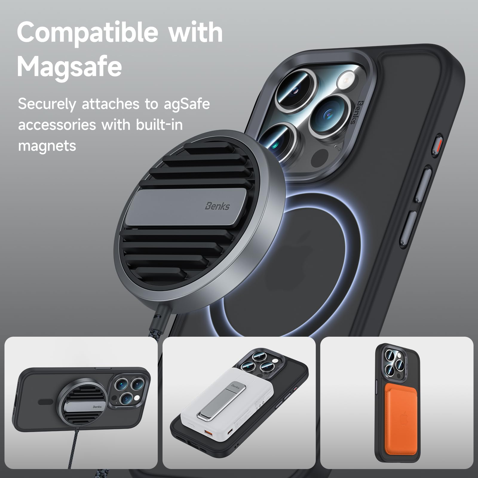 BENKS Magnetico Cover iPhone 15 Pro Compatibile con MagSafe Traslucido Opaco con Airbag Armatura Protezione di Grado Militare Antiurto, Custodia Protettiva Sottile per iPhone 15 Pro, Nero