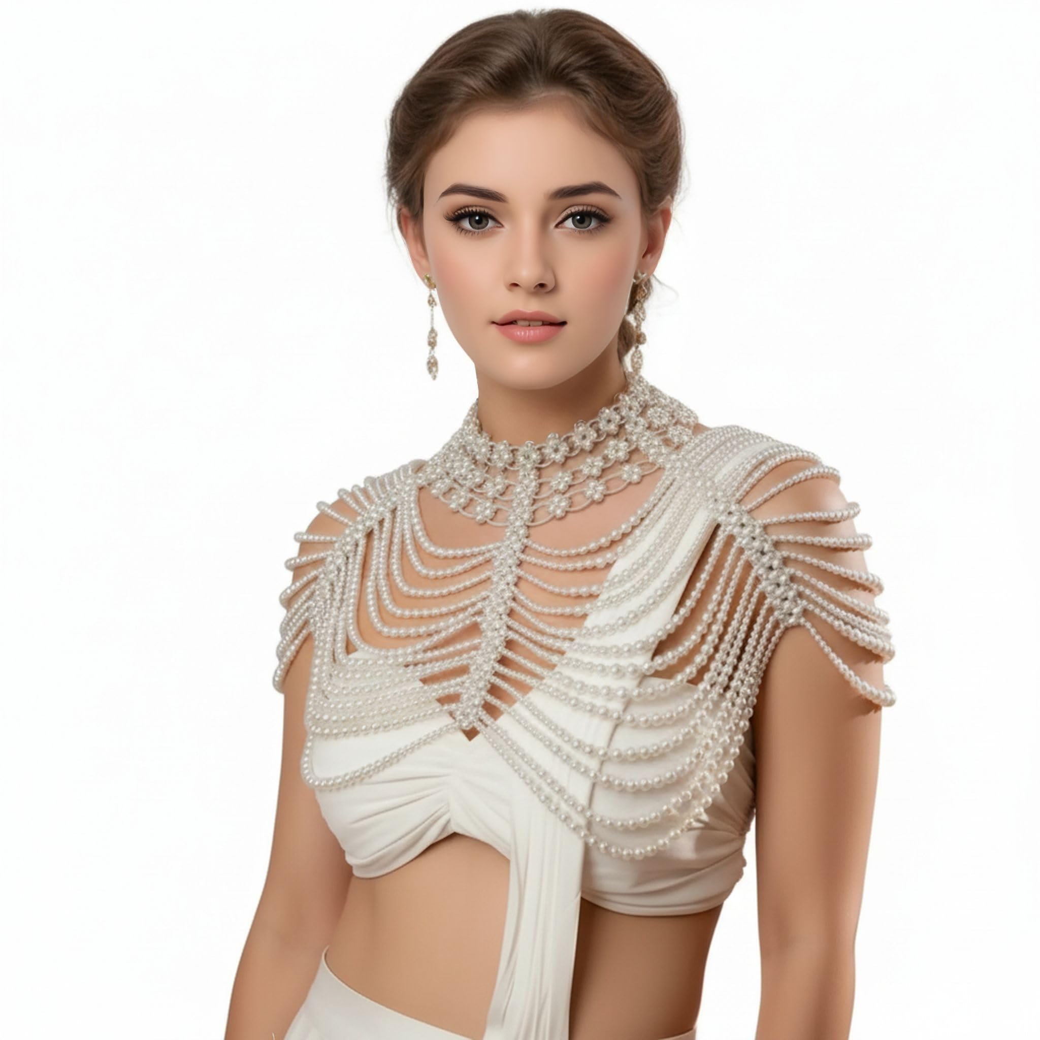 Vintage-Perlen-Umhang, Damenschal, Perlen-Capelet für Braut, Hochzeit, Steampunk-Kostüm