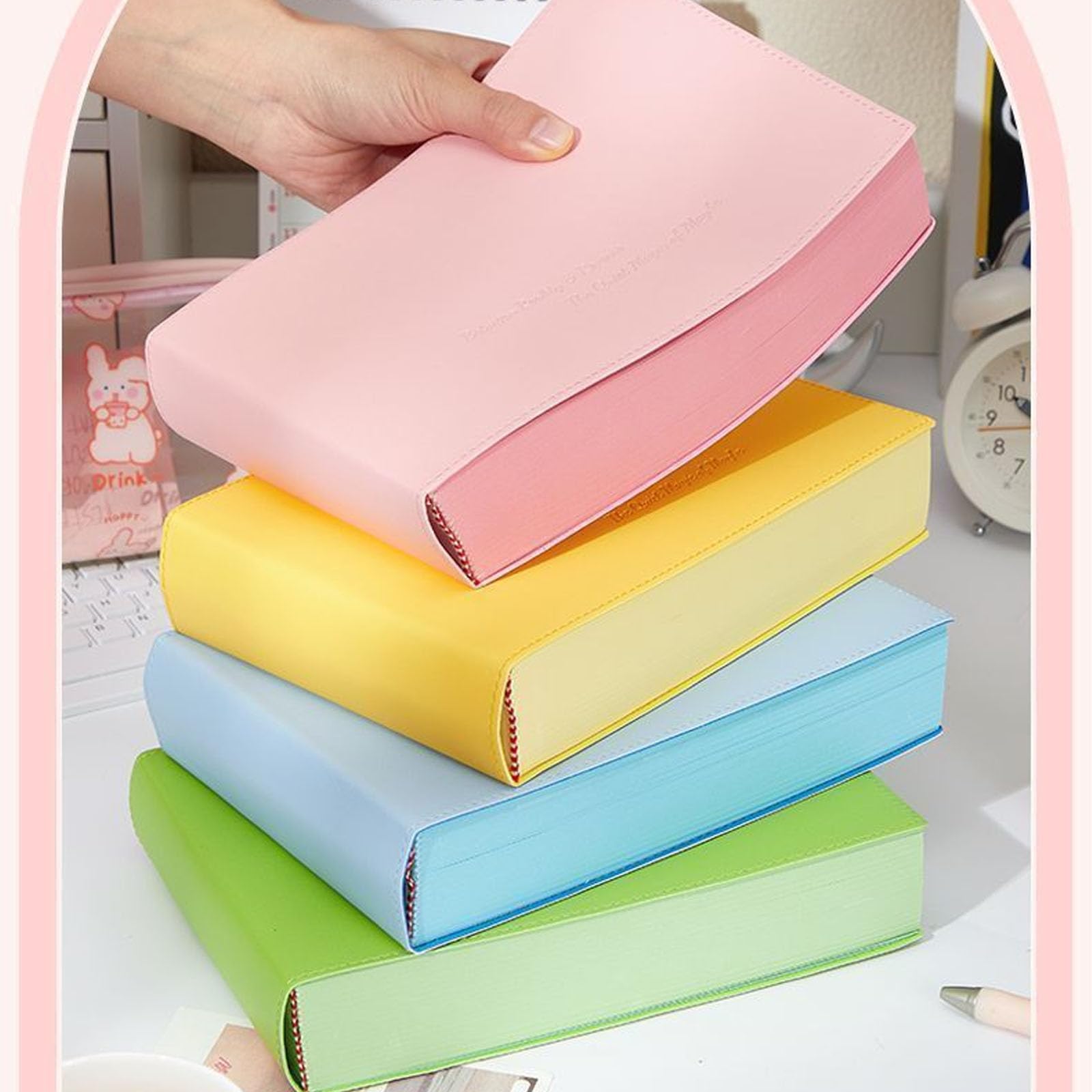 Carnet de notes A5 720 à couverture rigide avec couverture en cuir synthétique, carnet vierge épais de couleur pastel, ruban marque-page, pour le travail, les études et les notes, ne traverse pas les
