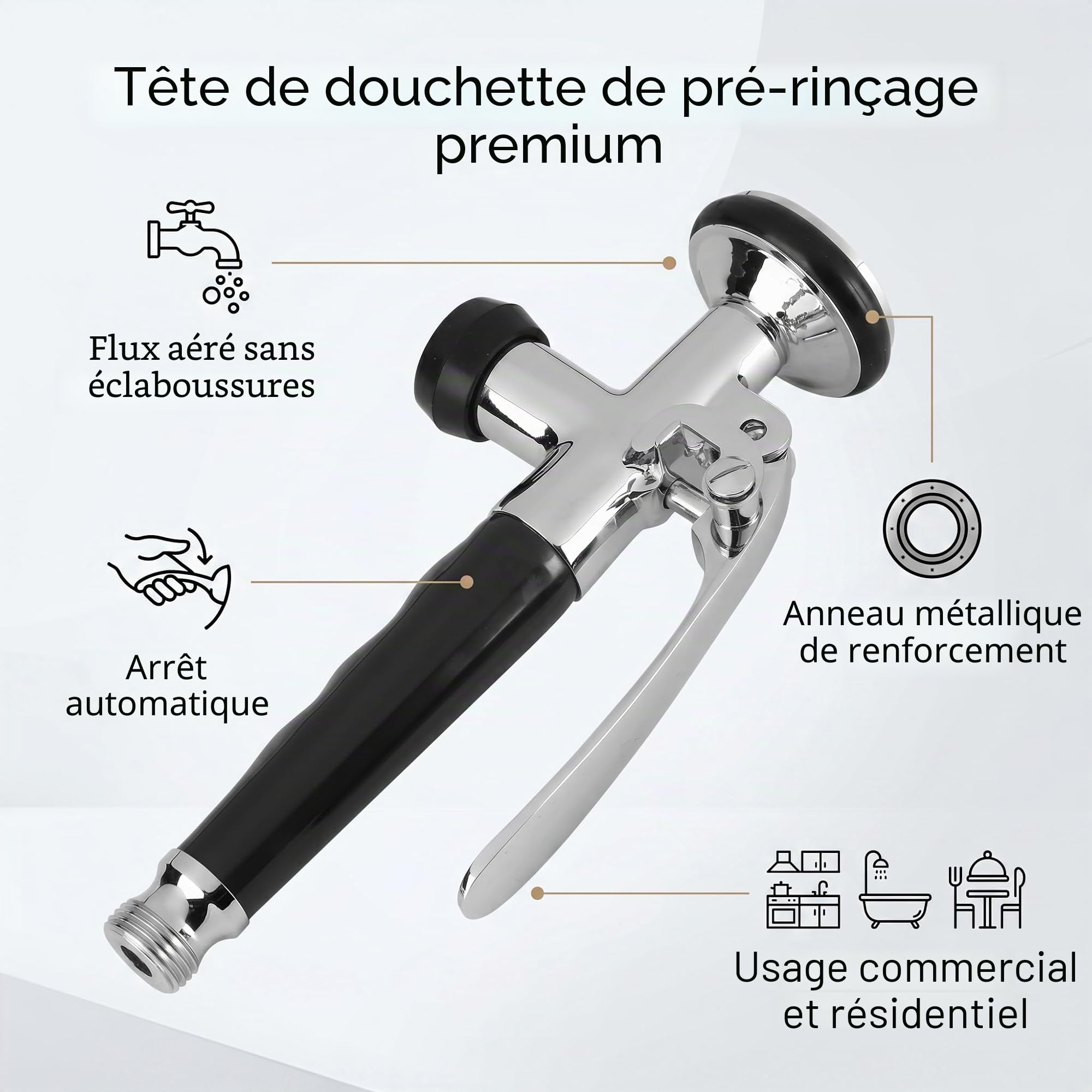 Bec Douchette à de Cuisine pour Lavabo, Robinet de Lavabo Compact en Inoxydable Pommeau de Douche pour Cuisine Industrielle Filtre Autonettoyant pour Evier d'hôtellerie Remplacement