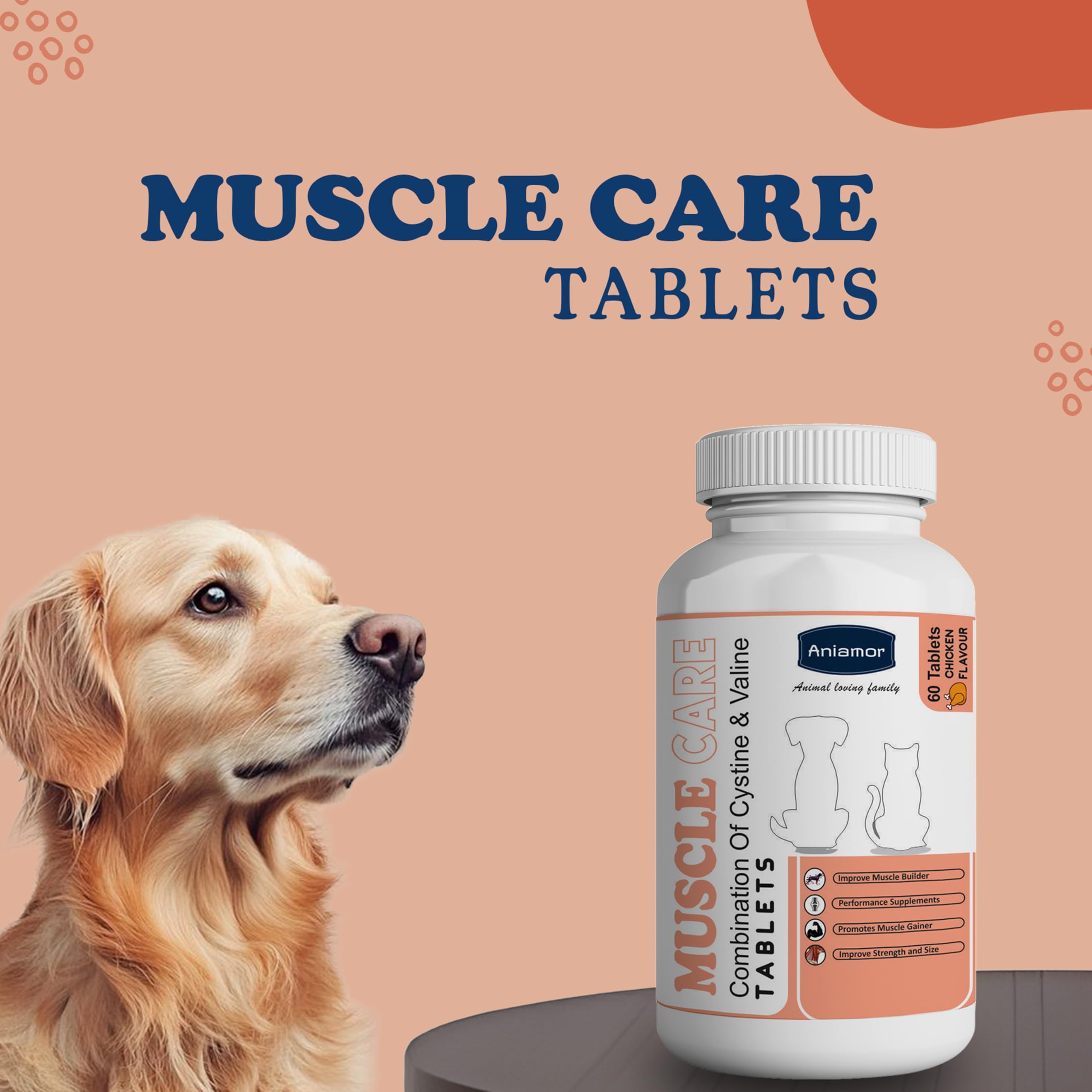 Aniamor Muscle Care Tablets for Dogs and Cats | Supports Muscle Strength and Mobility | Dogs and Cats Supplement | Chicken Flavour | for All Life Stages | 60 Tablets — Amazon image 7