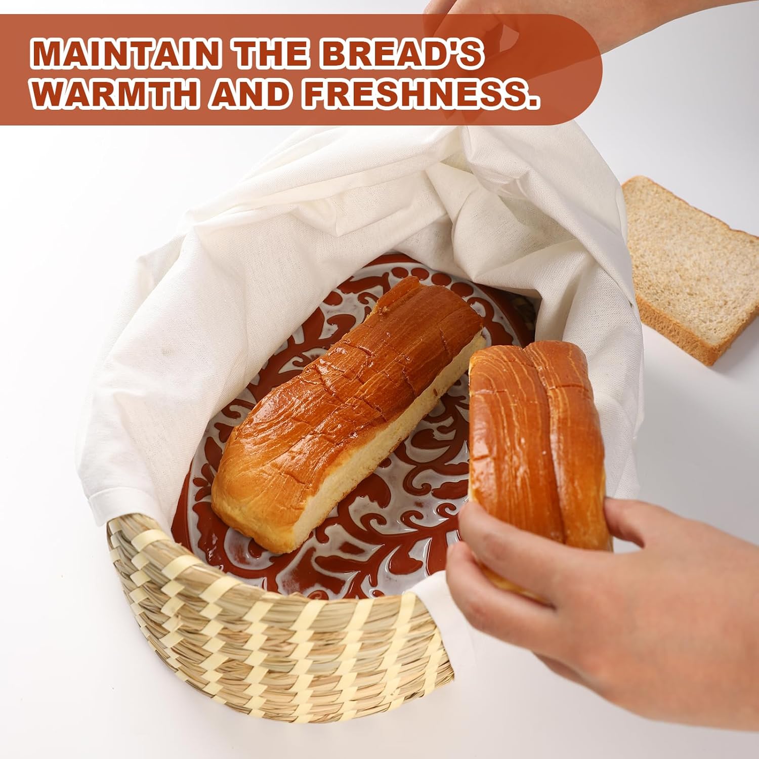 Hostess Terracotta Bread Warmer Basket with Stone Set, Serving Bread Baskets - Perfect Gifts for Sourdough Bakers and Housewarming