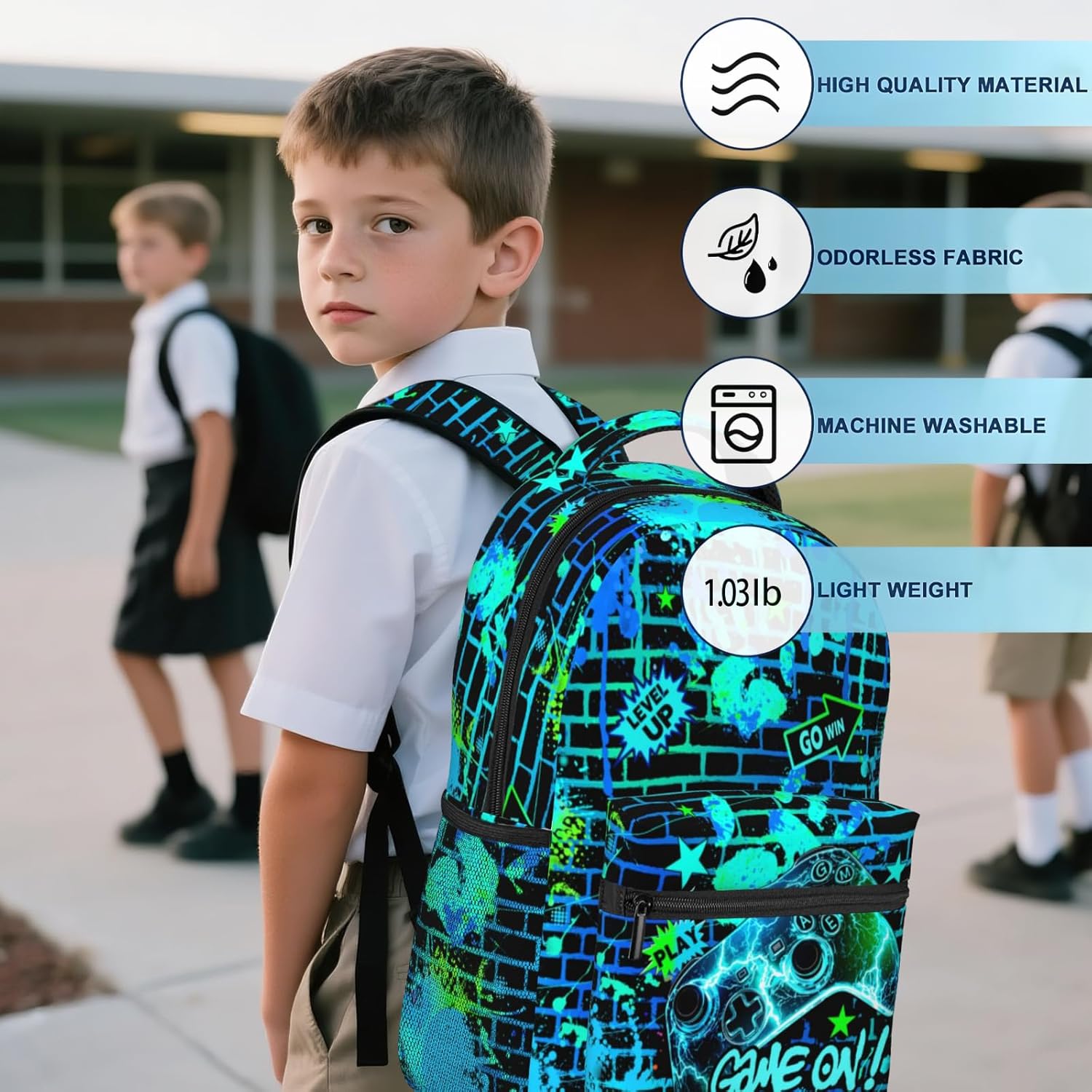 Backpacks For Boys Video Game Boys School Backpack for Kids Children Teens Elementary Middle School Students Bookbag Ages 6-18 Lightweight Travel Back Pack - Image 5