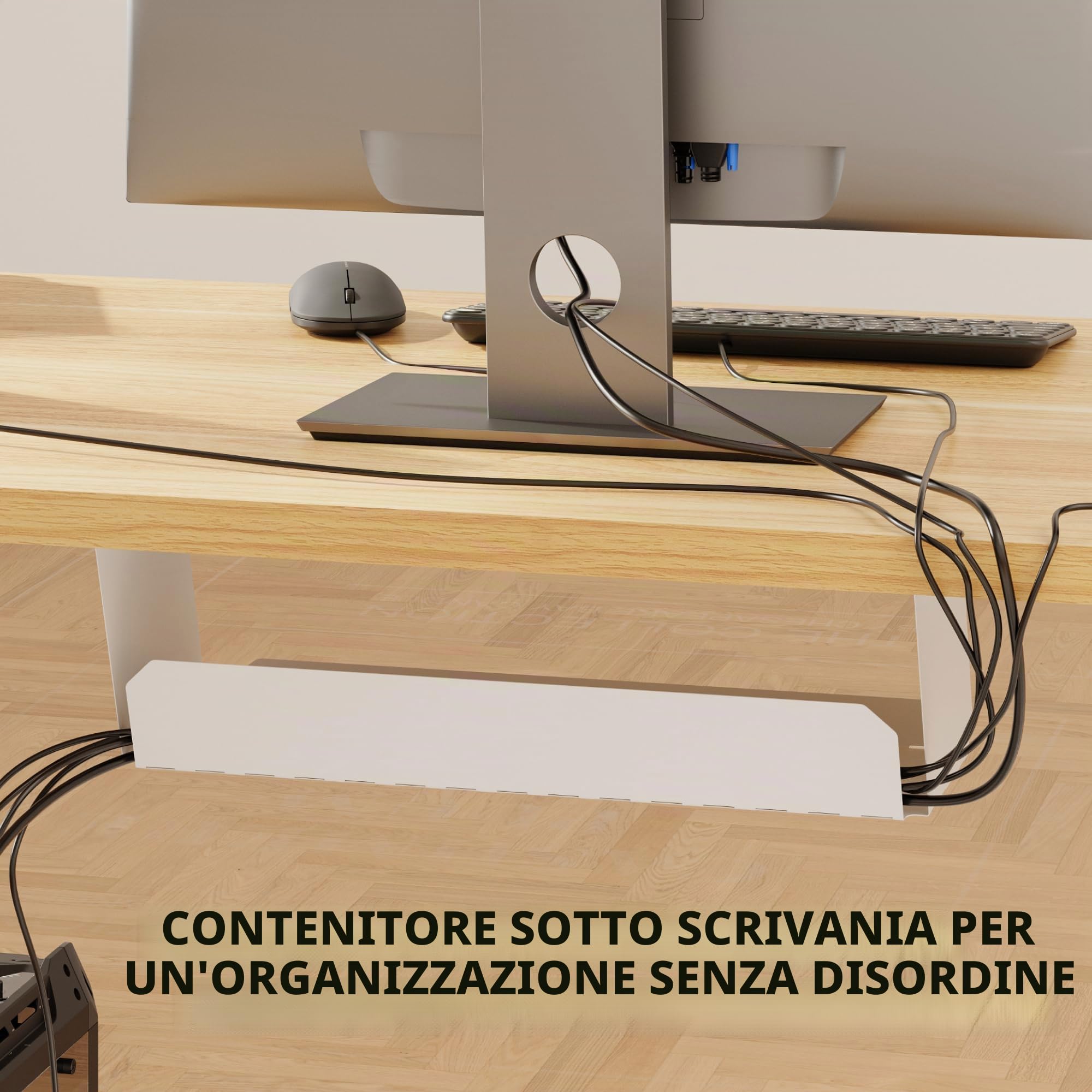 SANODESK Scrivania Regolabile in Altezza con Piano Completo – Inclusi 4 Accessori: Portabicchieri, Gancio, Contenitore e Gestione Cavi, con Funzione di Memoria, per Ufficio e Tempo Libero