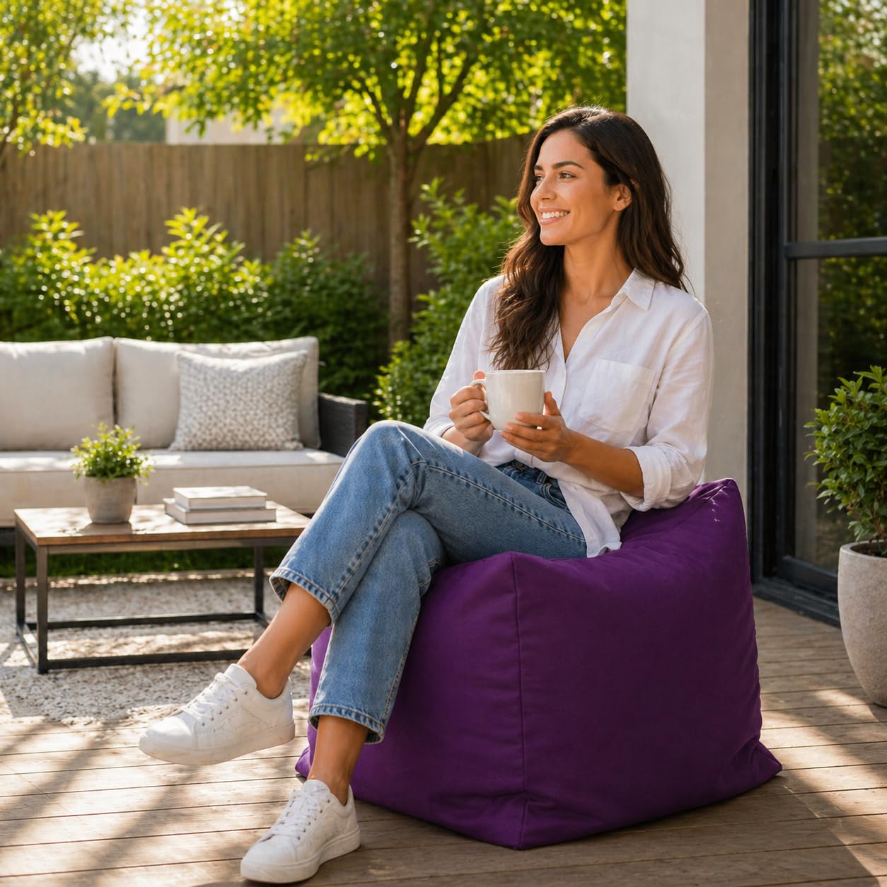 Artistic Fashionista* New Waterproof Square Cube Bean Bag Indoor Outdoor Garden Footstool Rest Seat Pouffe Ottoman Beanbag 40x40x40 cm (Purple)