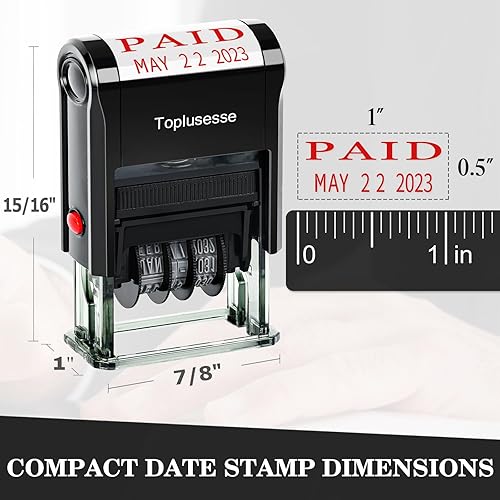 Miniatura 4 de Sello Pagado con Fecha Sello de Fecha Autoentintado con Frase de Goma de Oficina Pagada y Sello de Fecha para Negocios Banda de 12 Años Tinta Roja