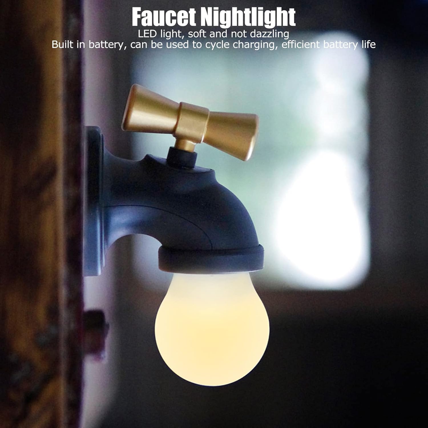 Faucet Night Light emitting warm light in a dark room