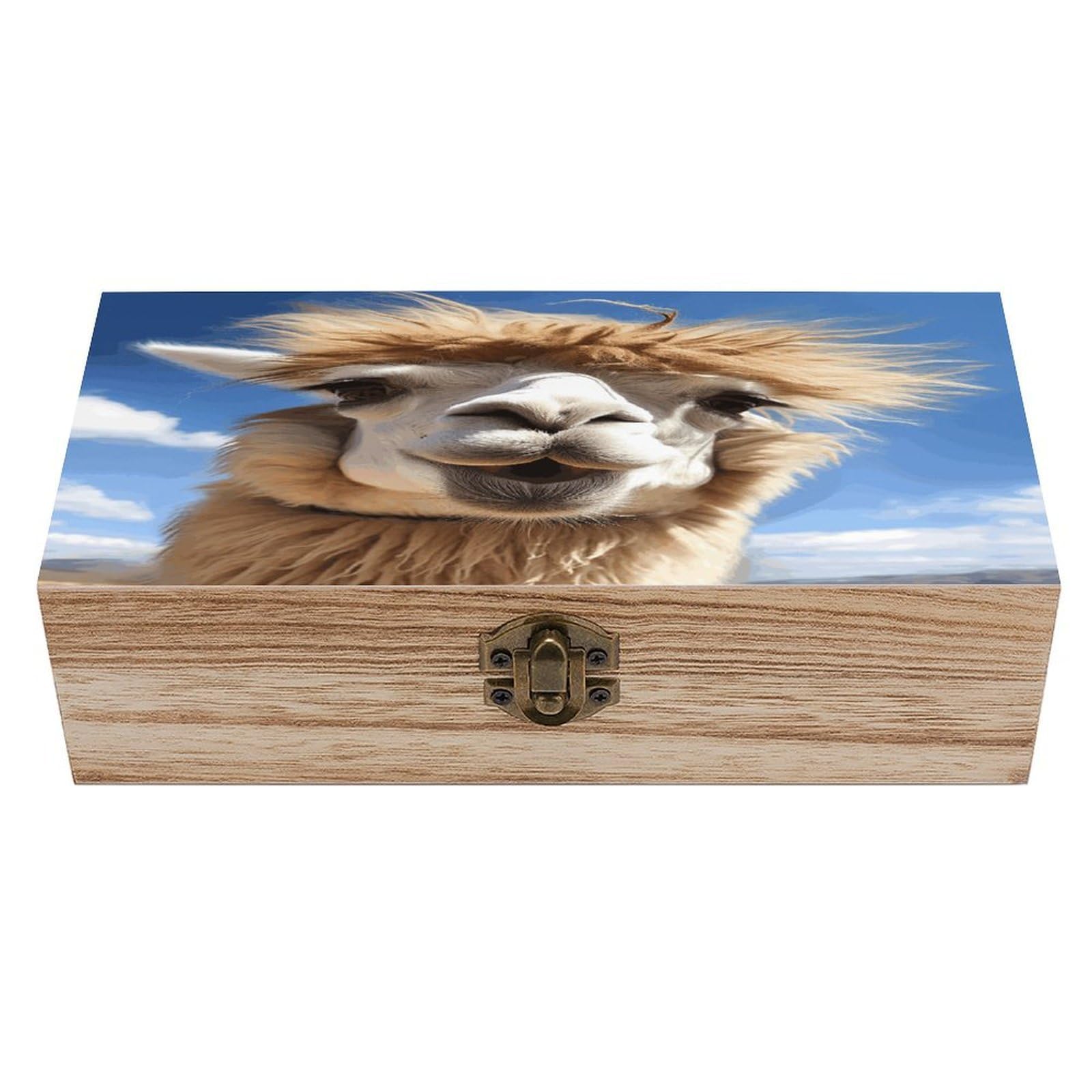 asbwuo Funny Alpaca Llama Wood Keepsake Box Wooden Box with Hinged Lid