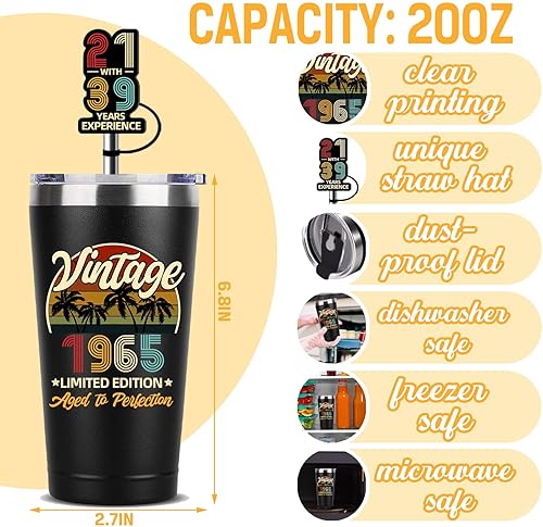 Miniatura 3 de Regalos de cumpleaños número 60 para hombres, mujeres y amigos, vaso de acero inoxidable de 20 onzas con aislamiento al vacío, vaso térmico de