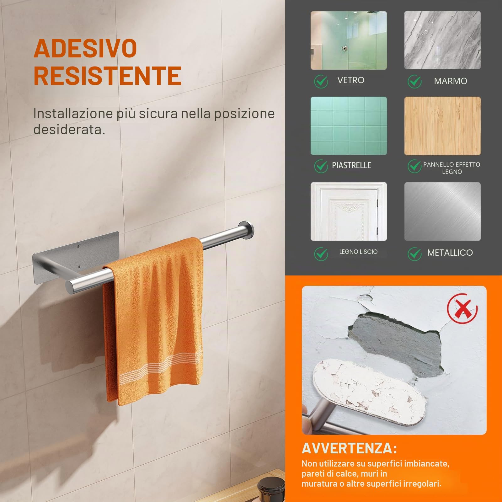 Ibergrif M34055A - Portarotolo da cucina con adesivo, porta rotolo di carta da cucina, senza trapano, in acciaio inox, grigio