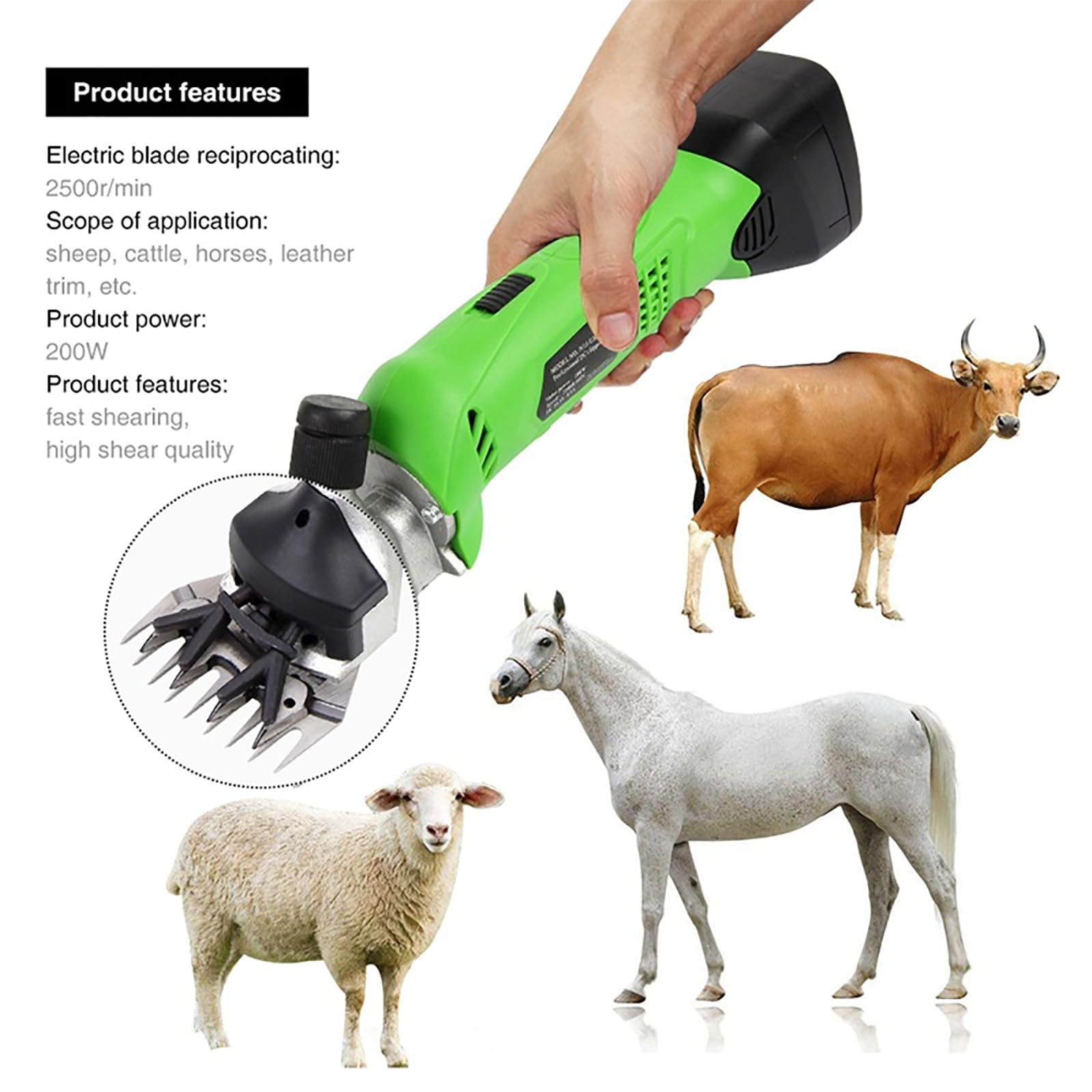ERICAT Forbici da Lana Professionali, Tosatrice per Pecore a Batteria con Spazzola per La Pulizia, Motore da 200 W E velocità da 2500 Giri/min Regolabile, Tosatura Rapida, per Pecore, Bovini, Cavalli