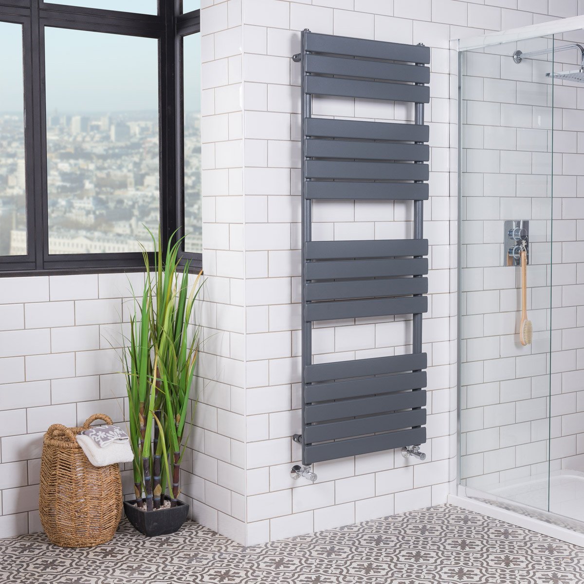 Warmehaus Designer Bathroom Flat Panel Heated Towel Rail Radiator - 1600 x 600mm Sand Grey