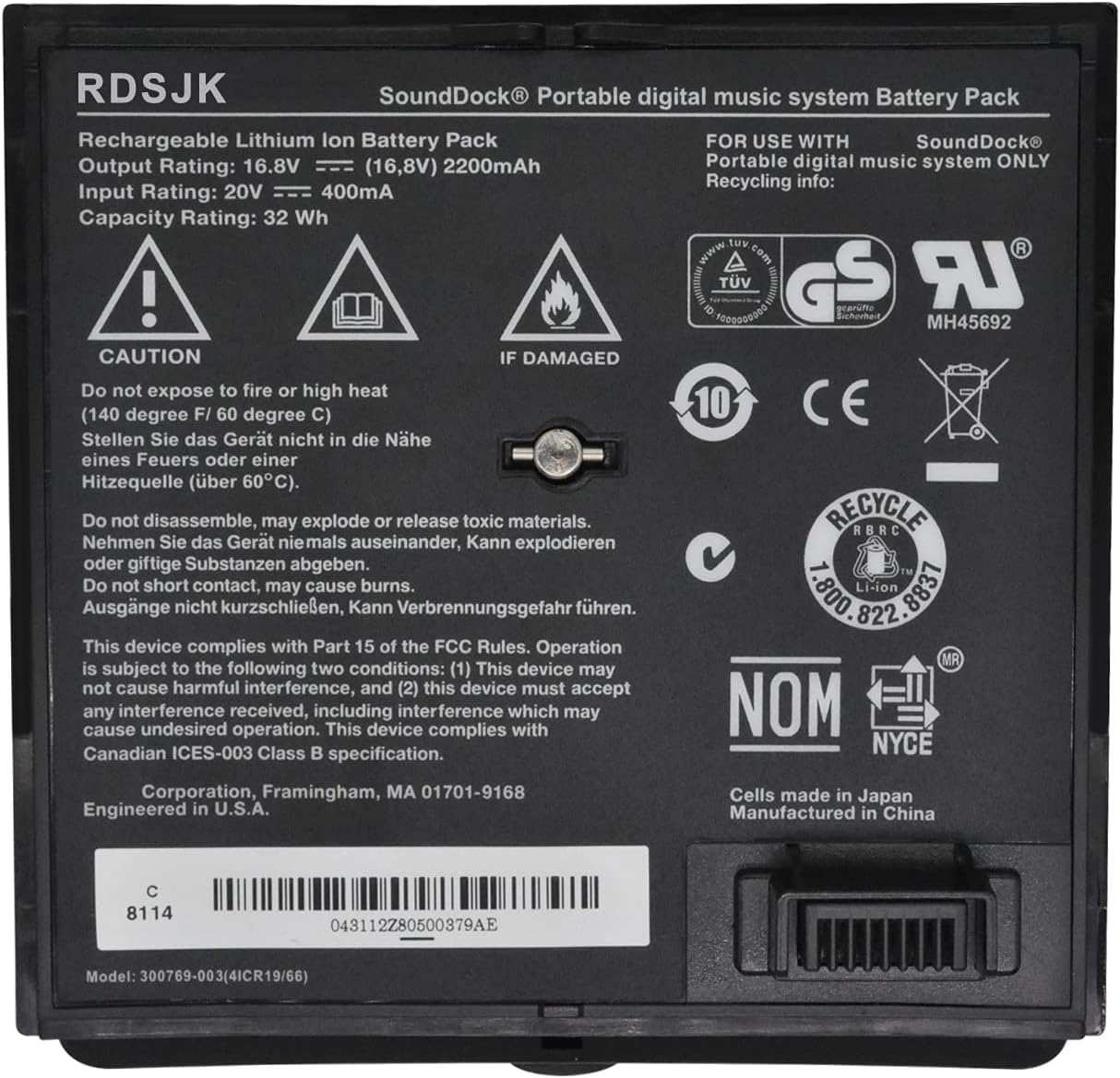 RDSJK 300769-003 300769-001 300769-002 300769-004 300770-001 Battery Replacement for Bose SoundLink Air Sounddock Portable Digital Music System 4ICR19/66 350160-1100 16.8V 32Wh 2200mAh (Black)