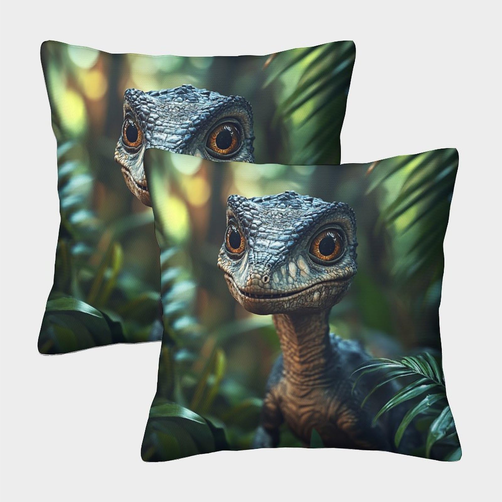 kaiyun 2 Pack Throw Pillowcase 40x40cmVelociraptor Cub Foraging in The Jungle,Wildlife Pattern Cushion Cover Home Decoration