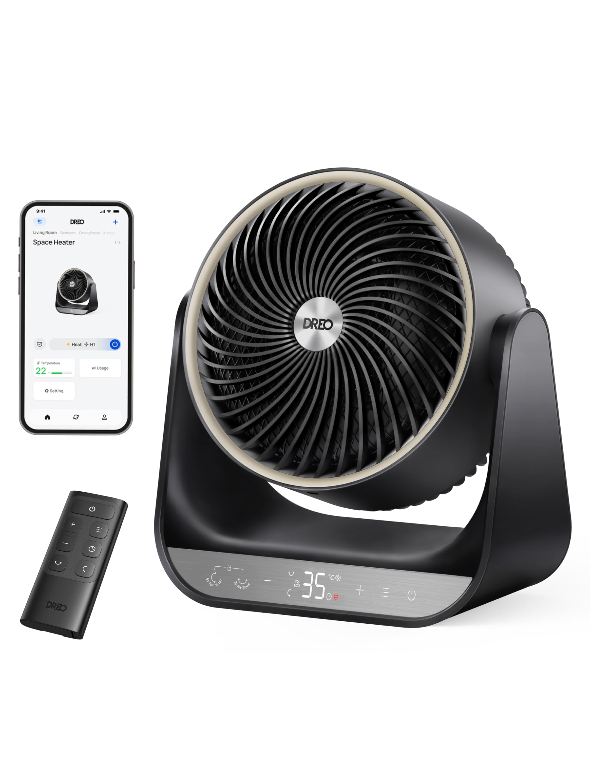 Chauffage électrique portable 1500W pour maison, radiateur intérieur noir avec thermostat