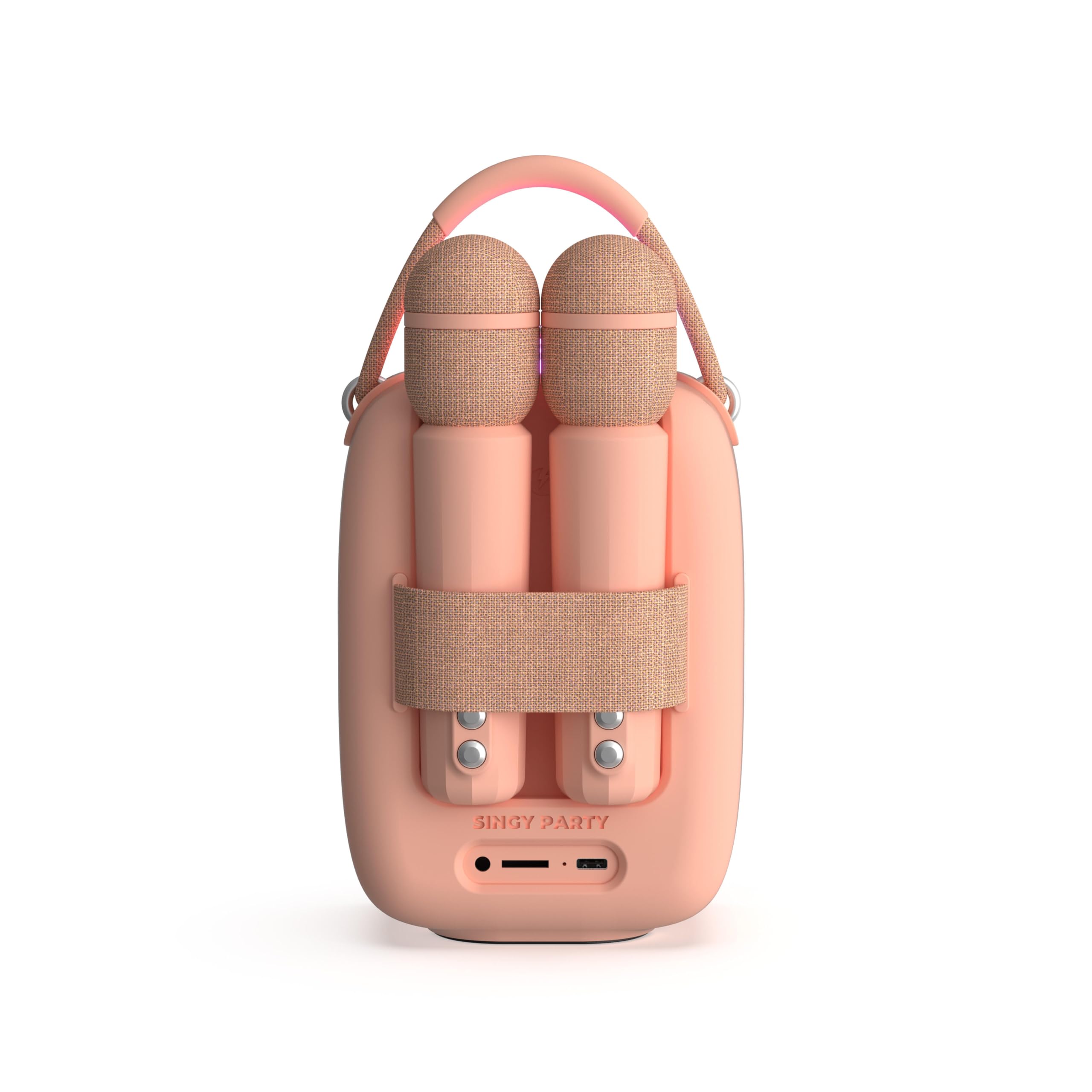 Singy Party Rose Altavoz Karaoke Bluetooth con 2 Micrófonos - Luz LED Multicolor - Portátil Recargable USB-C - Bluetooth, Tarjeta SD