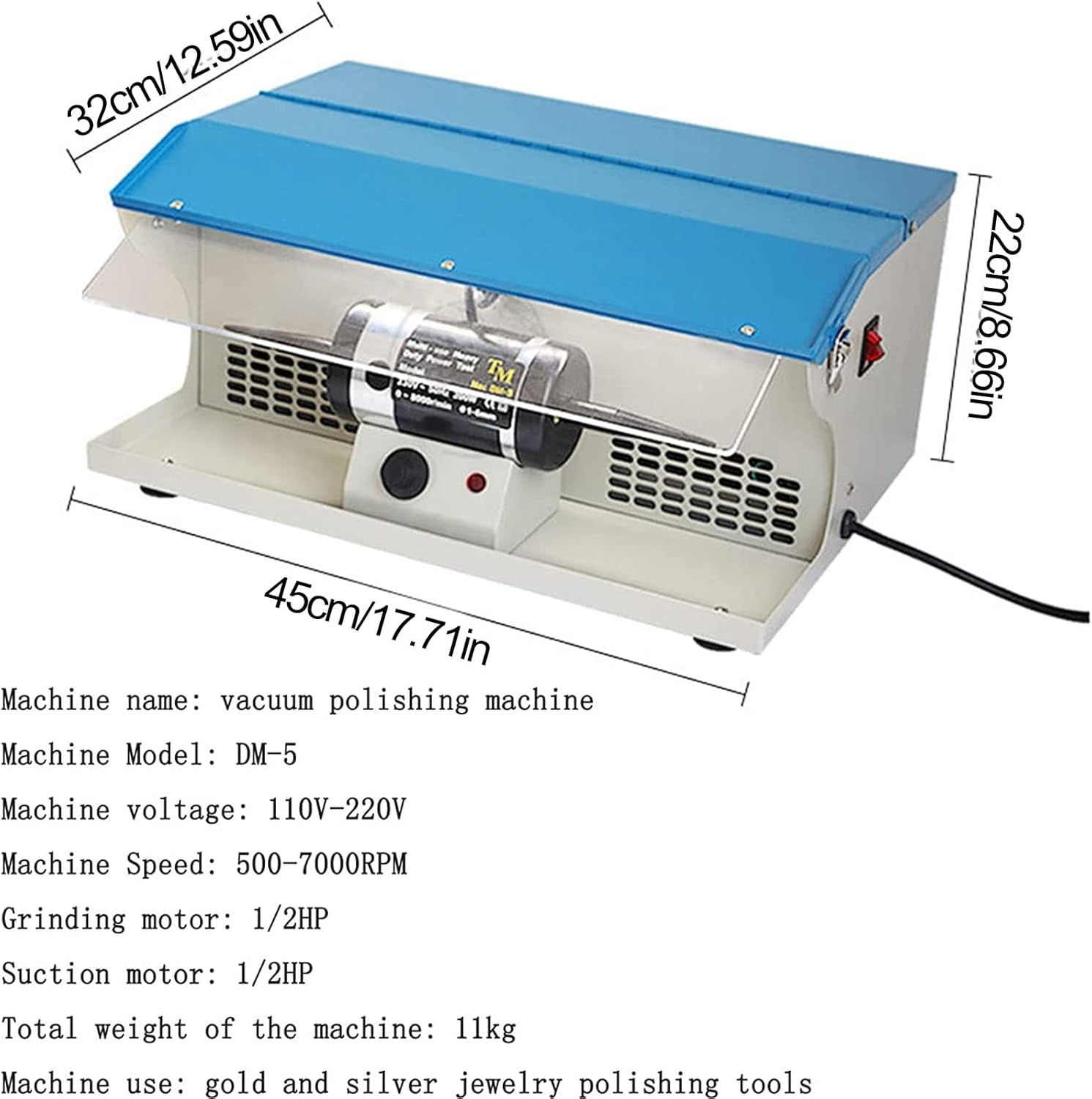 Dust Collector Bench Top Polisher Polishing Buffing Machine,Tabletop Jewelry Making Polisher Buffer Dust Collector with Light 8000Rpm for Gold and Silver Jewelry