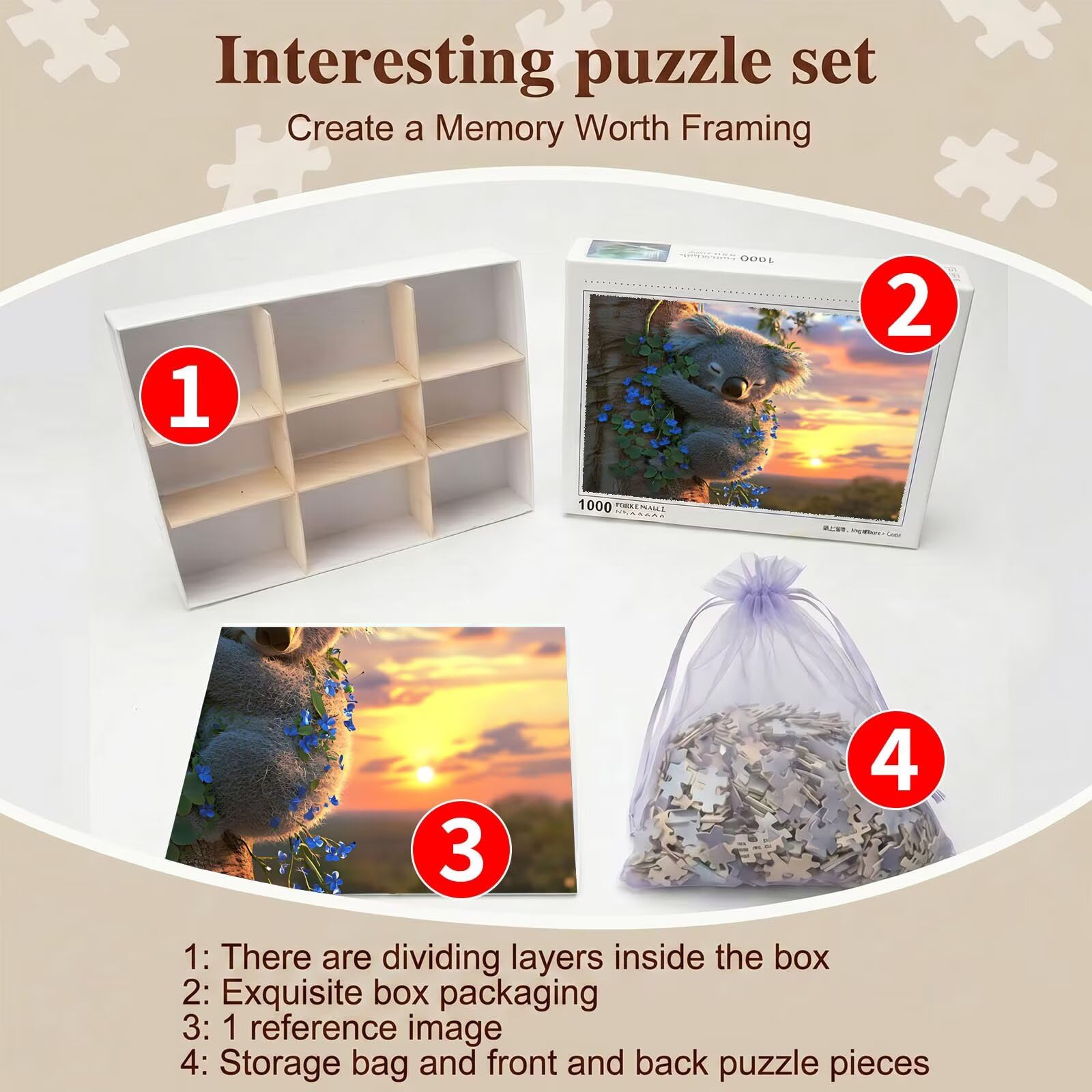 Puzzle 1500 Teile, Holzpuzzle Erwachsene 87 x 57 cm, Kniffliges Denksport Spiel, Großer Puzzlespaß für anspruchsvolle Liebhaber,Familienspiel, Puzzles für Wanddekoration und Geschenk Koala Tier f0-553