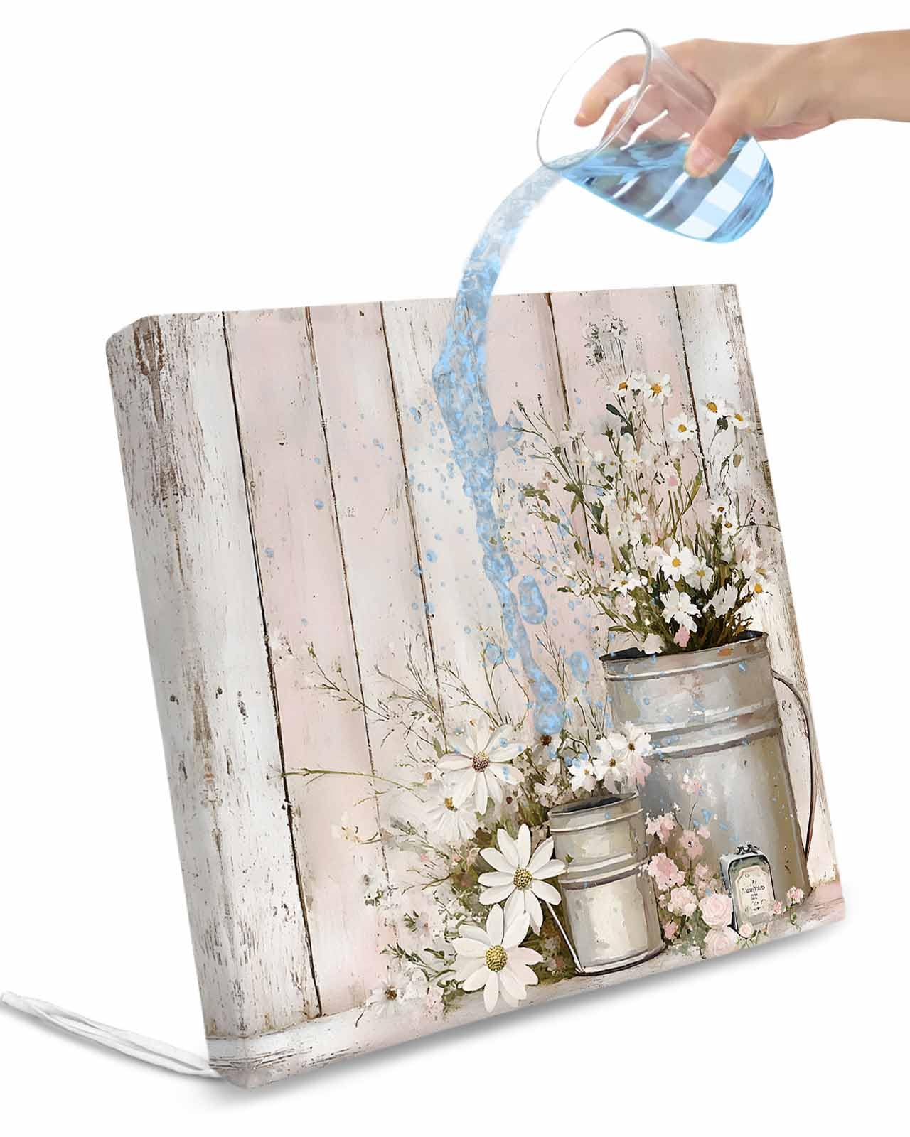 2 Pack Spring Flowers Waterproof Cushion Covers with Ties, Outdoor Patio Chaise Lounge Chair Seat Cushion Slip Covers Replacement(Only Cover) White Daisies Botanical Floral Wooden 22