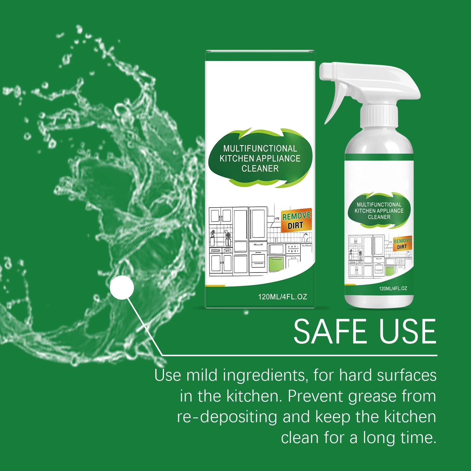 Spray sgrassante da cucina ad alte prestazioni, sgrassante versatile per la casa, sgrassatore ad azione rapida, formula sicura, adatto per forno, grill, friggitrice, piano cottura, fornelli e altri
