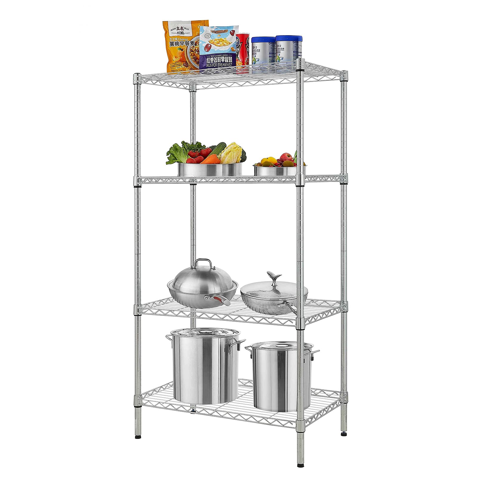 BELANITAS 4 Tier Wire Shelving Unit Storage Shelf Steel Shelving Adjustable Metal Storage Rack Metal Shelving Unit Shelves for Garage, Pantry, Basement, Living Room, Kitchen,Silver