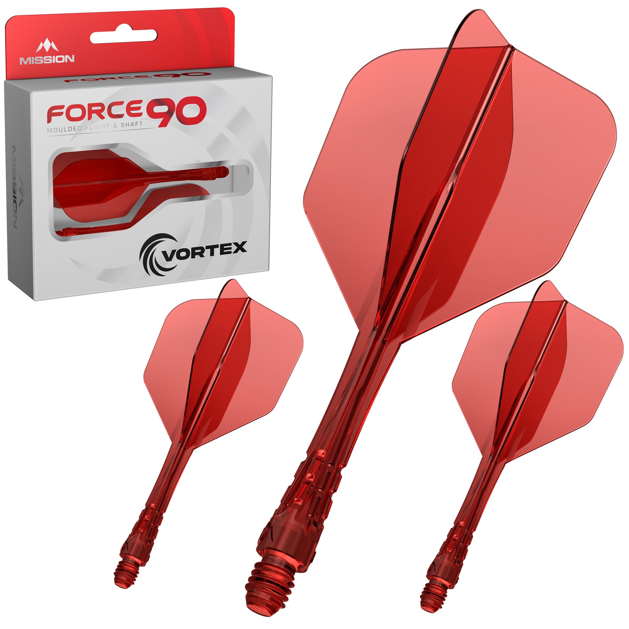 Mission Darts | Force 90 Vortex | Integrated Precision Moulded Dart Flight And Shaft System | Multiple Styles | Multiple Colours. (Standard No6 - Short, Clear Red)