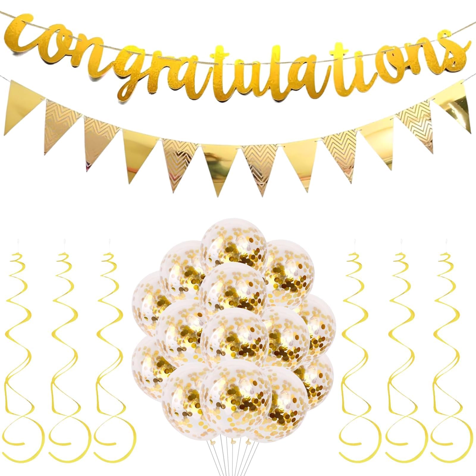 Gold Graduation Decoration, Congratulations Decorations, Congratulations Banner Balloons, Holiday, Birthday, Christmas, Wedding Banner Set, Celebration Decoration Set for Indoor Outdoor