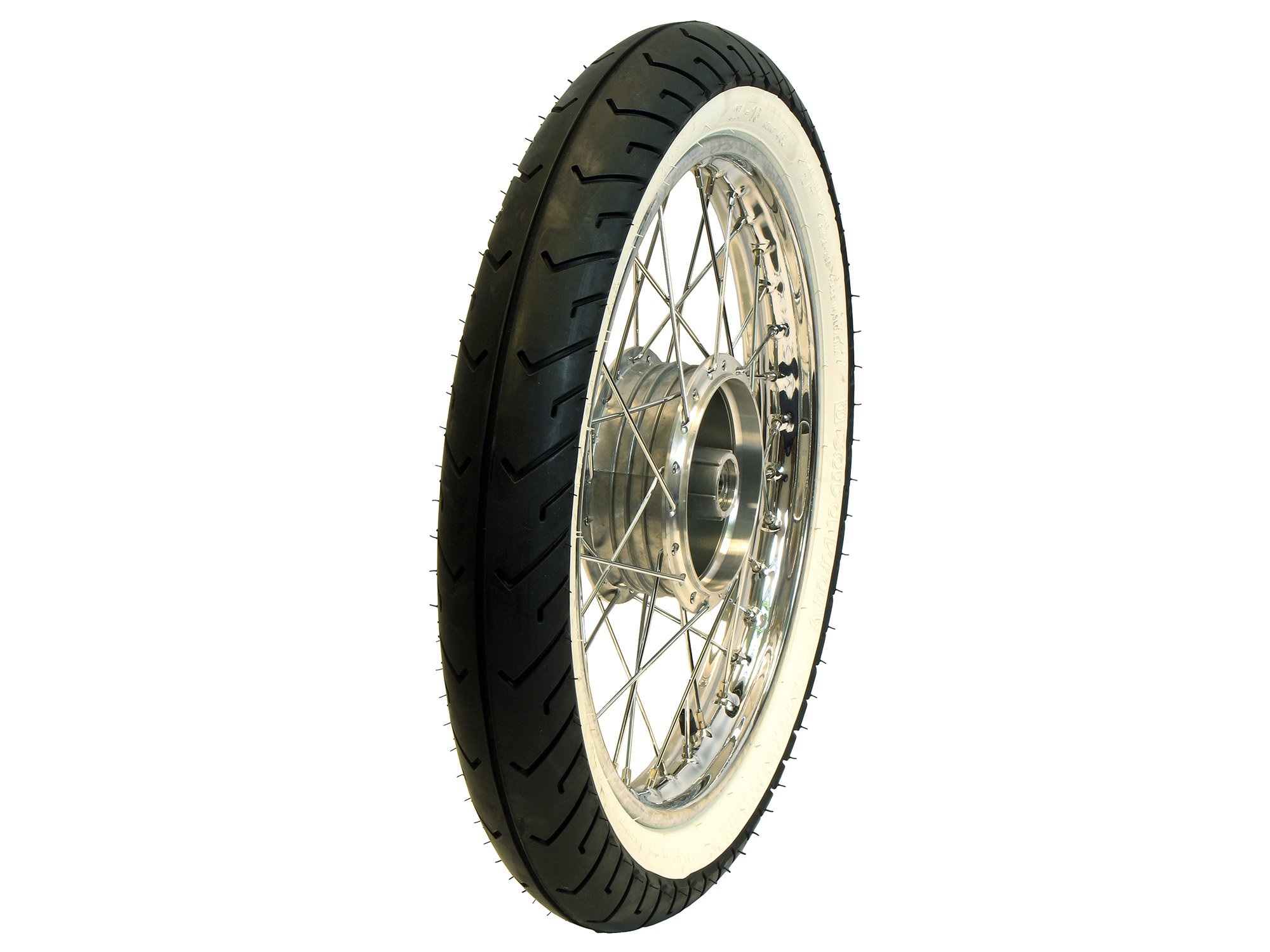 'AKF Complete Front Wheel 16 Inch Stainless Steel/White Wall Tyres Sava 2.75 -16 46J TL/TT MC2
