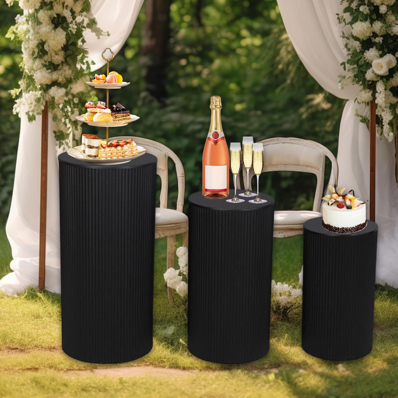 3 Piezas Cilindros para Pastel Soportes de Pedestal Redondo Metal Expositor de Mesa de Postres Y Decoración Adecuado para Graduación Comprom, Negro