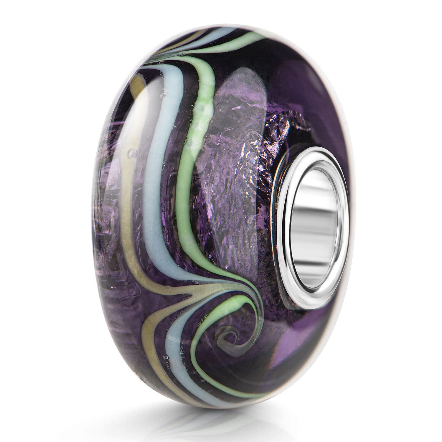 Charm In Vetro MATERIA · Viola Con Glitter Argento · Per Bracciale 1432 · Argento 925 - 3