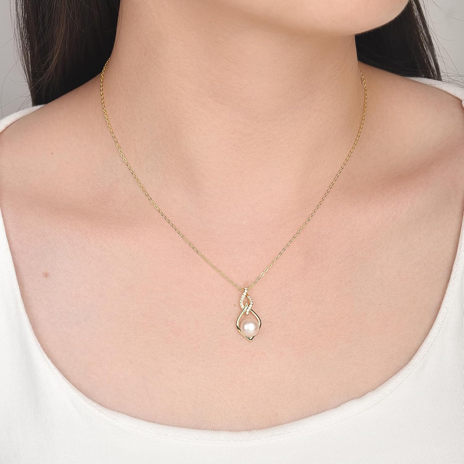 Pearl Necklace 8mm Genuine Freshwater Pearl Necklace for Women 925 Sterling Silver Pearl Necklace Pendant Jewelry Gifts for Women Her Mom
