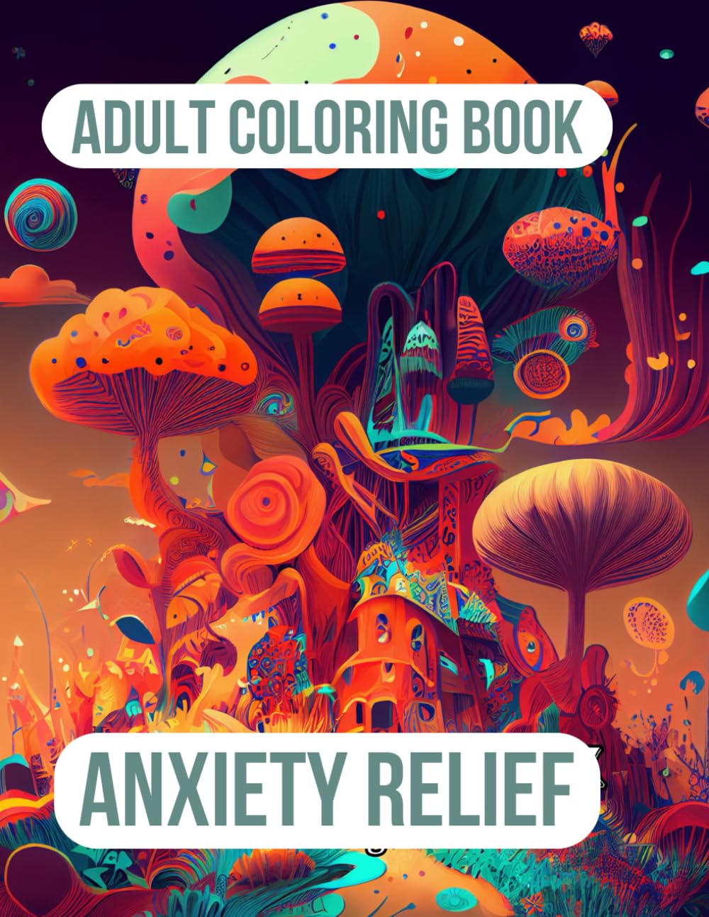 Anxiety Relief Coloring Book For Adults: 60+ Beautiful designs of Animals, Landscape, Flowers, Patterns, Mushroom And Many More For Relaxation