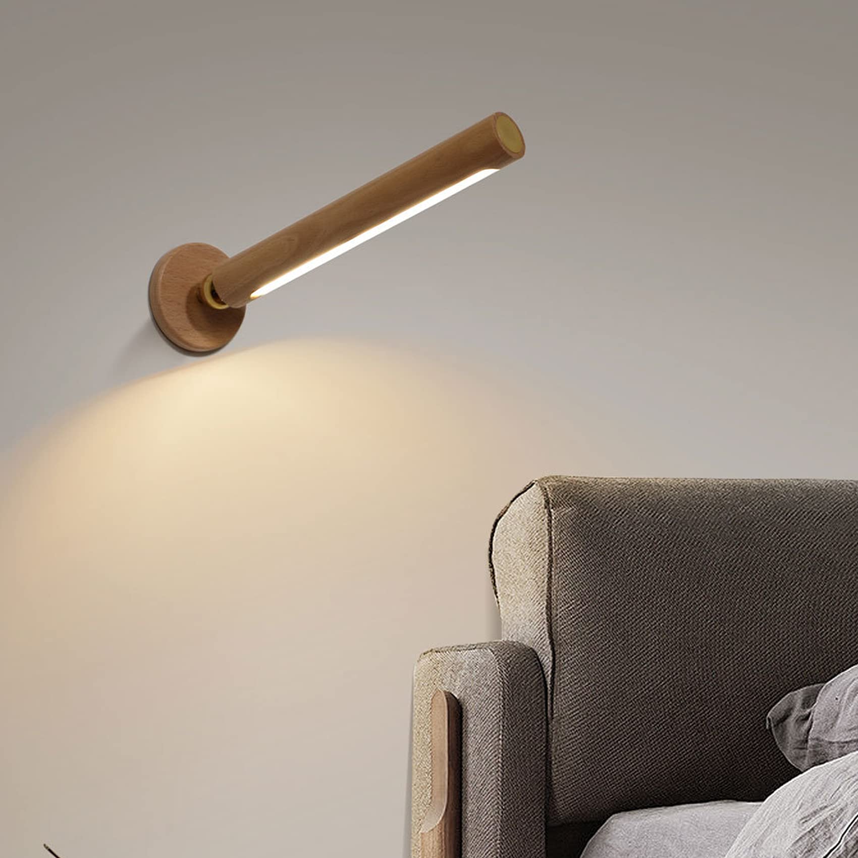 GYCS Led Wall Lamp 360° Rotatable Rechargeable Nordic Bedroom Bedside Lamp Living Room Creative Wooden Walkway Corridor Lamp