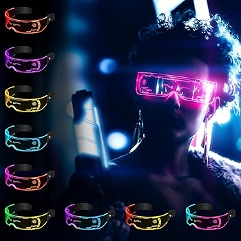 Occhiali LED Cyberpunk - Occhiali Luminosi Per Feste, Discoteca, Cosplay, Con 7 Colori - Foto 3